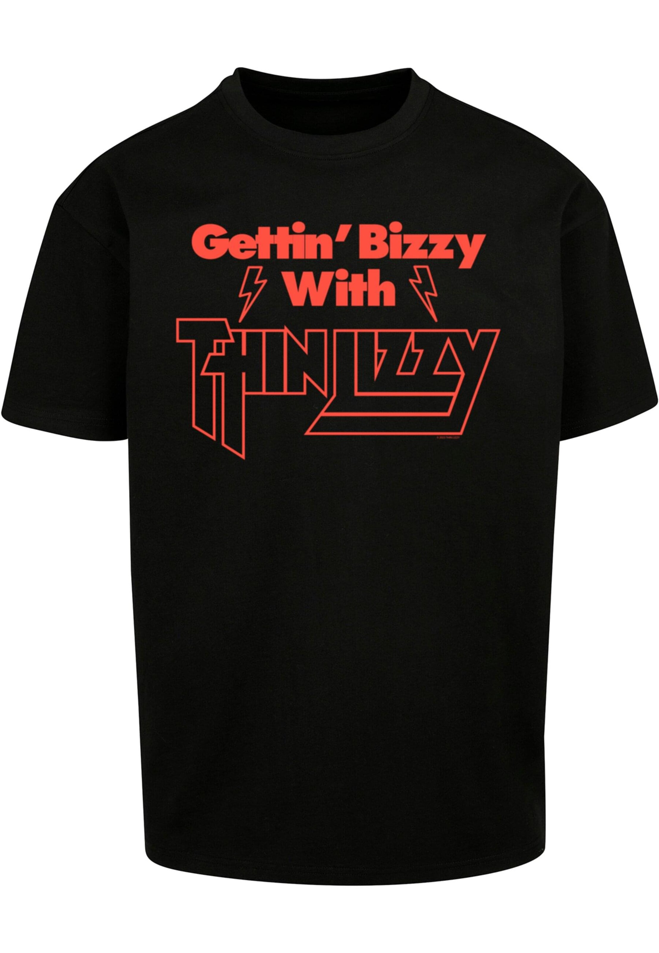 Merchcode Shirt 'Thin Lizzy - Gettin Bizzy' in Zwart: voorkant