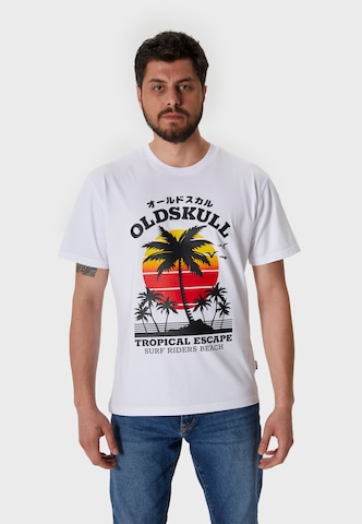 Oldskull Shirt 'Wrldvibe Palmtee' in White: front