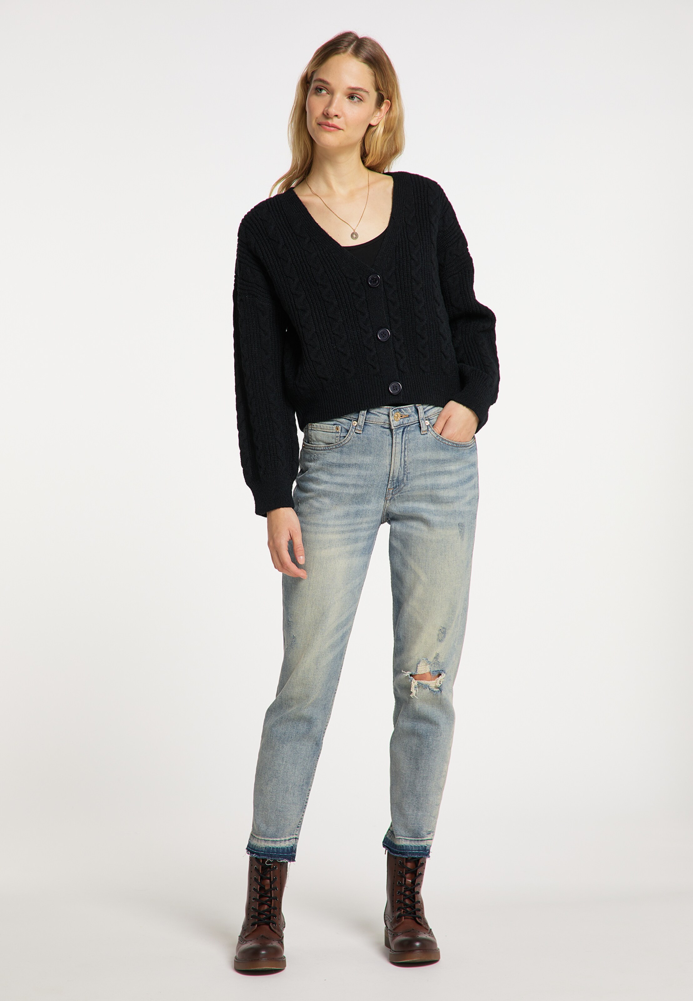 Frauen Pullover & Strick DreiMaster Vintage Strickjacke in Schwarz - FM30537 Frauen Pullover & Strick DreiMaster Vintage Strickjacke in Schwarz - FM30537