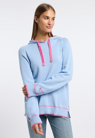 Frieda & Freddies NY Kapuzenstrickpullover Hoodie in Blau: Vorderseite