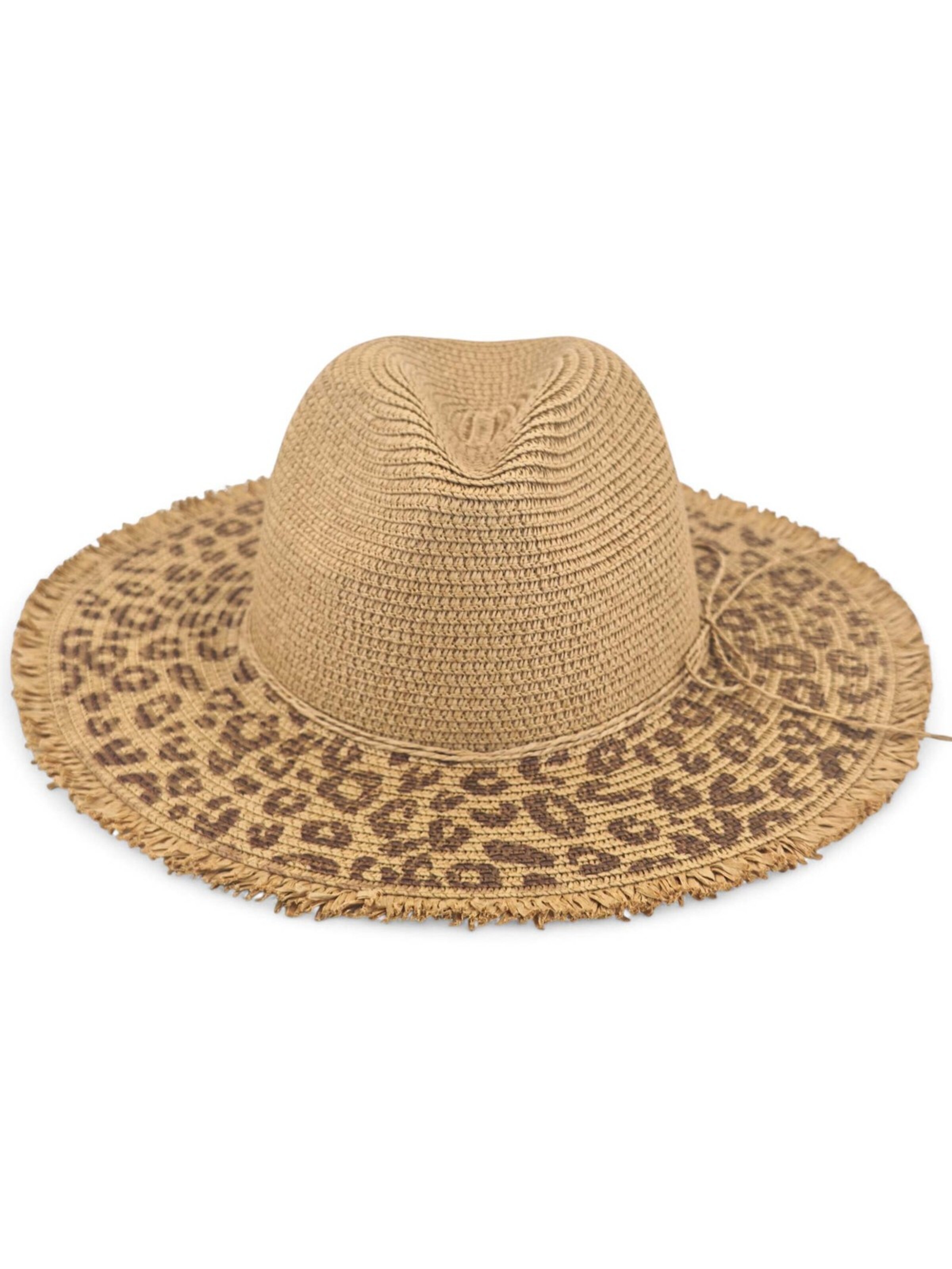 styleBREAKER Hat 'Panama Strohhut mit Leoparden Muster' in Brown