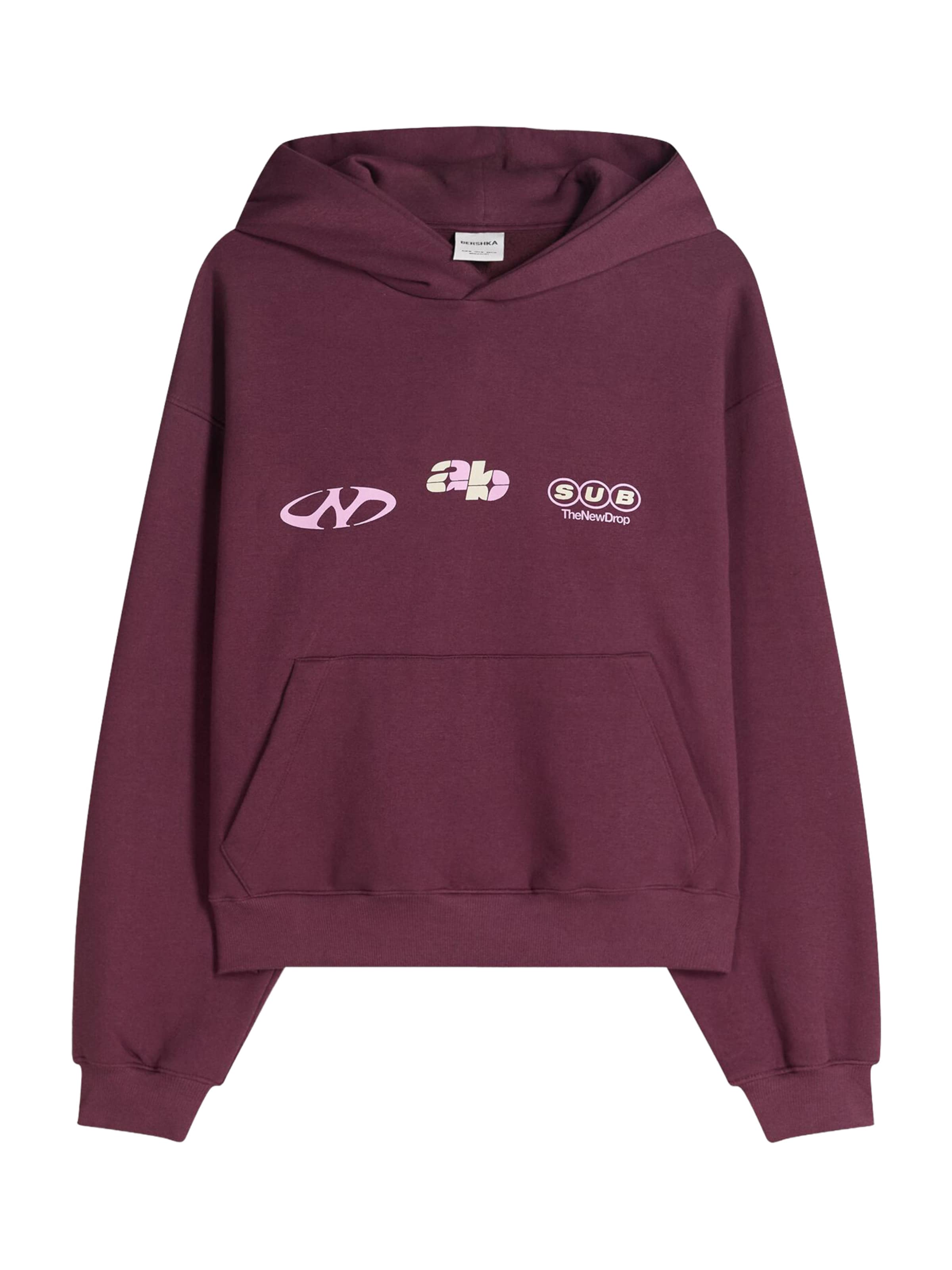 Bershka Суичър в пастелно зелено / бледорозово / бургундово червено, Преглед на продукта