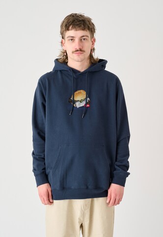 Cleptomanicx Kapuzenpullover 'Boxy Hooded WTFISH' in Blau: Vorderseite