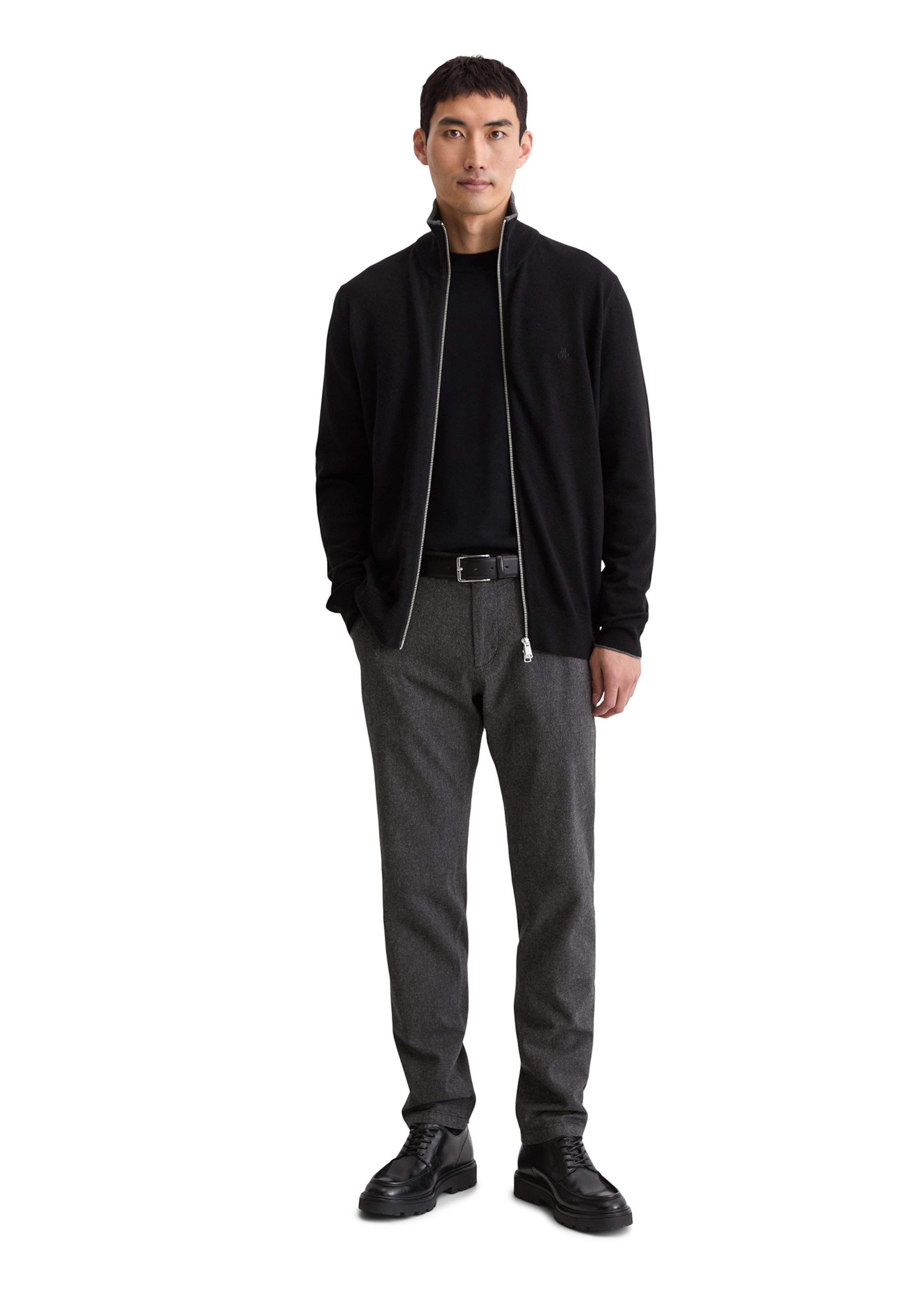 Marc O'Polo Zipper-Strickjacke regular ' aus Bio-Baumwoll-Schurwoll-Mix ' in Schwarz