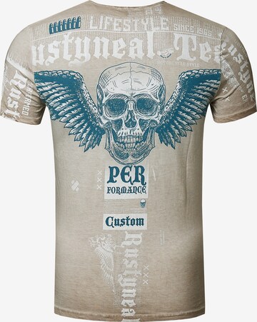 Rusty Neal T-Shirt mit 'Flying Skull' Front Print in Braun