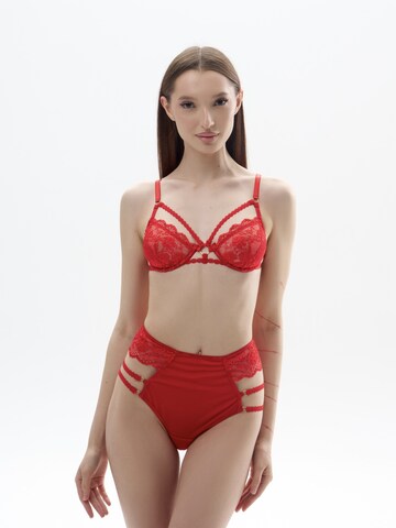 WHITE RVBBIT Push-up BH 'Mad Cat No. 13' in Rot: Vorderseite