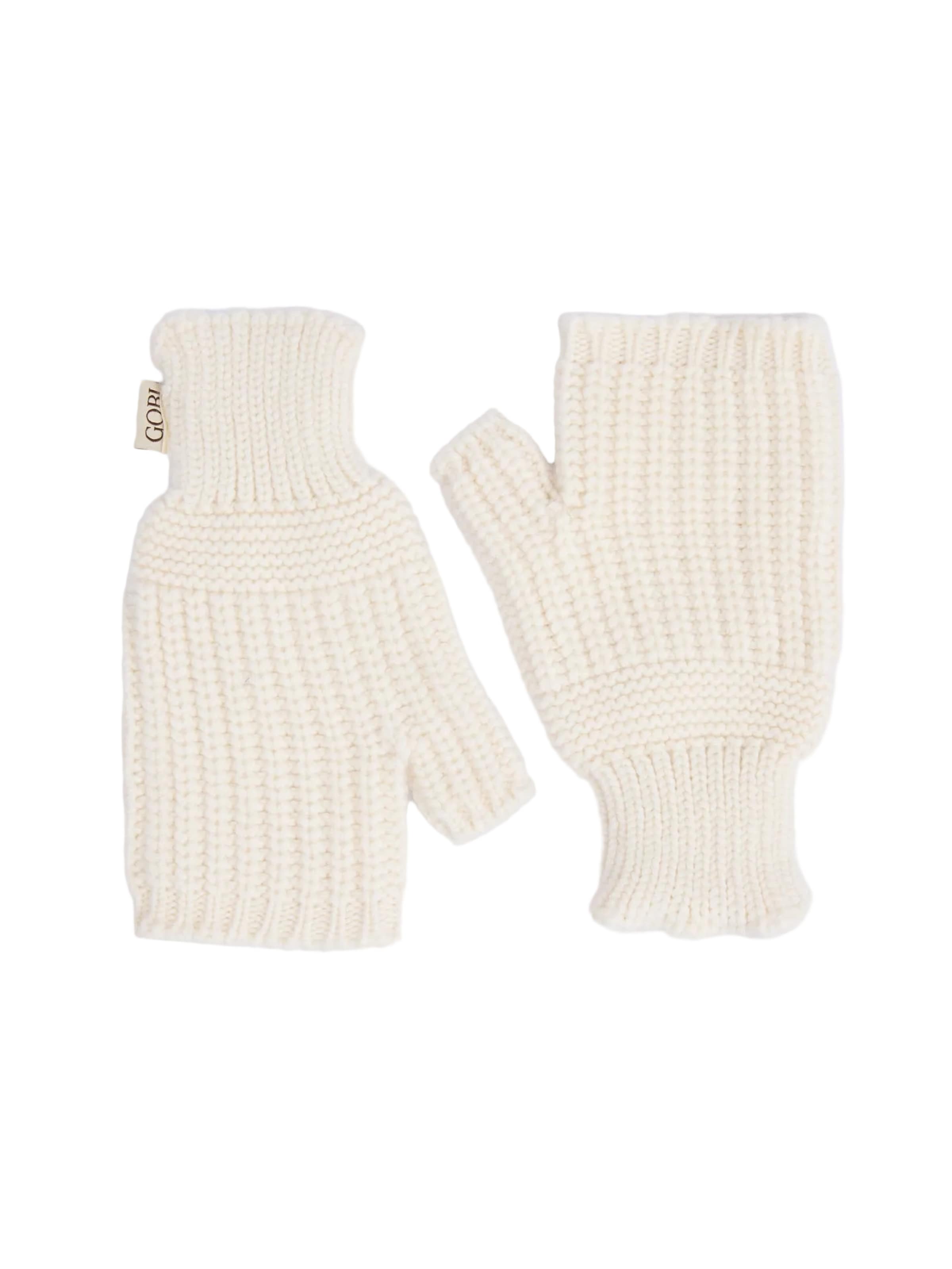 GOBI Cashmere Fingerless Gloves 'Rib-Knit Cashmere Gloves' in White: front