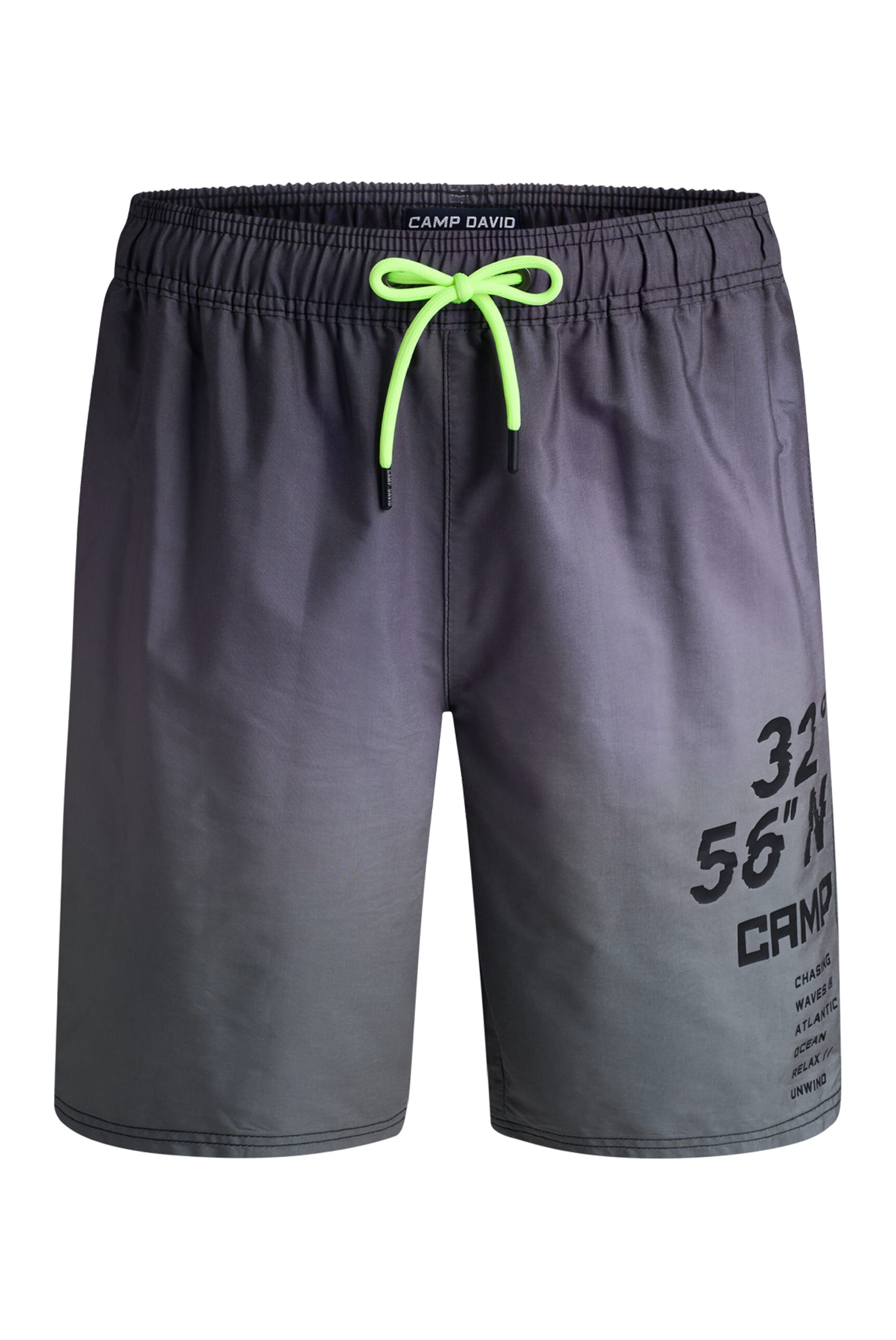 CAMP DAVID Board Shorts in Black: front