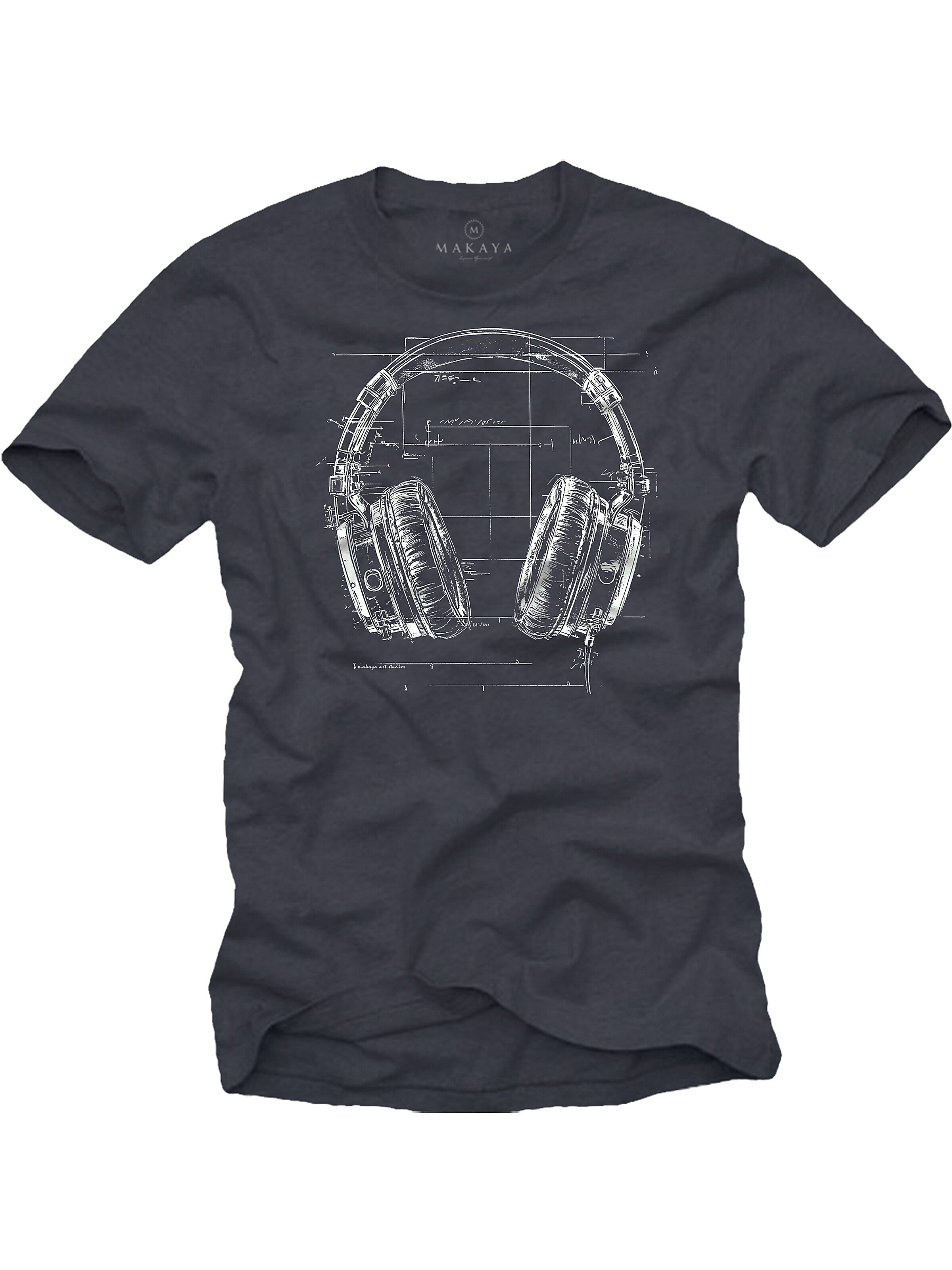MAKAYA Shirt 'Blue Print Headphone' in Grey: front