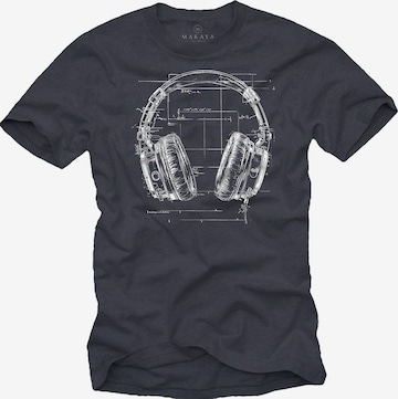 MAKAYA Shirt 'Blue Print Headphone' in Grey: front