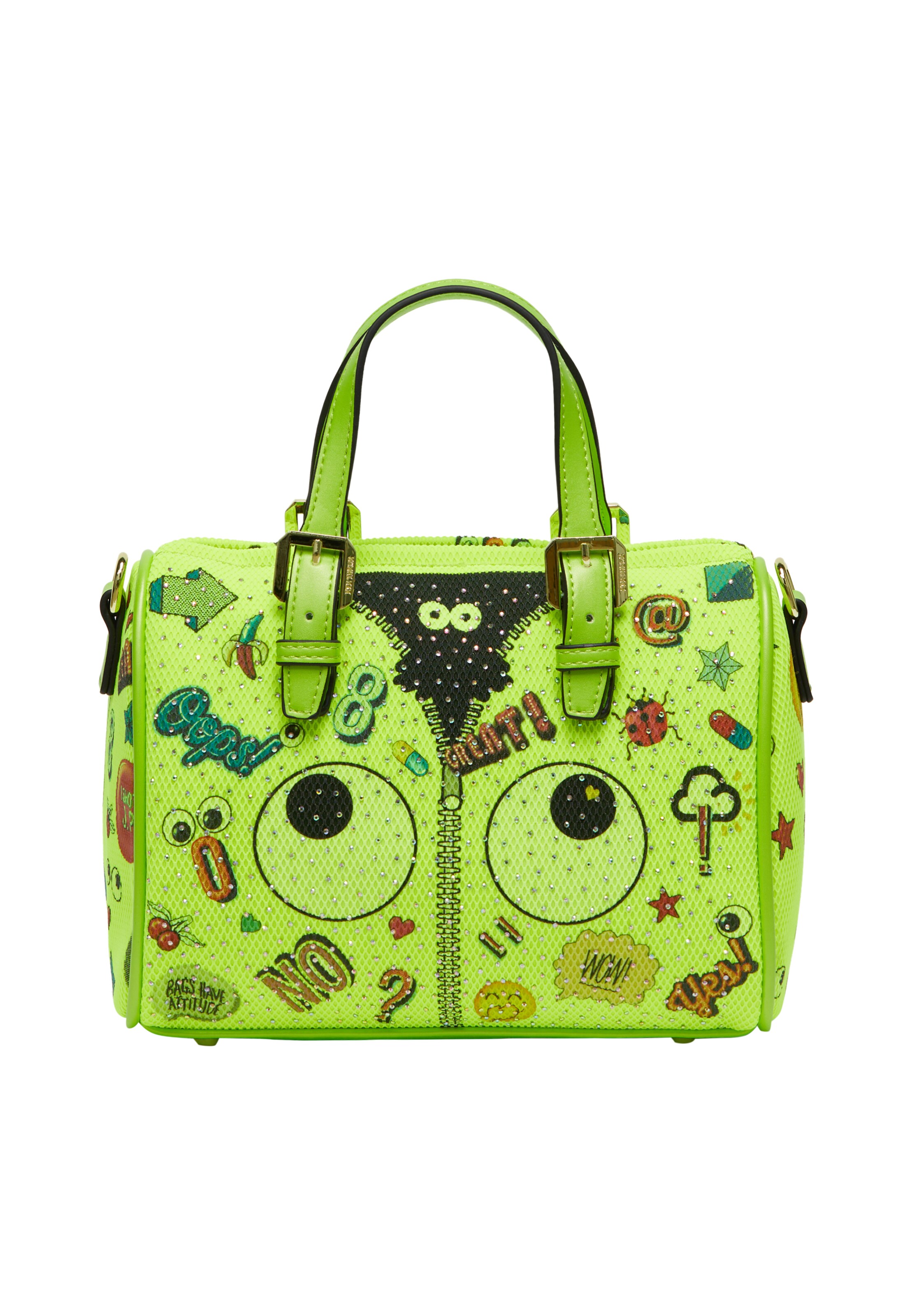 MYMO Bolso de mano 'Pop Eyetheme' en verde neón / verde oscuro / rojo oscuro / negro, Vista del producto
