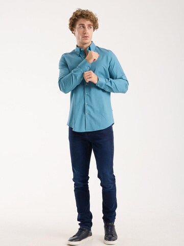 Slim fit Camicia business 'Sport Poplin Stretch Man Shirt Green Orange' di 7Camicie in verde