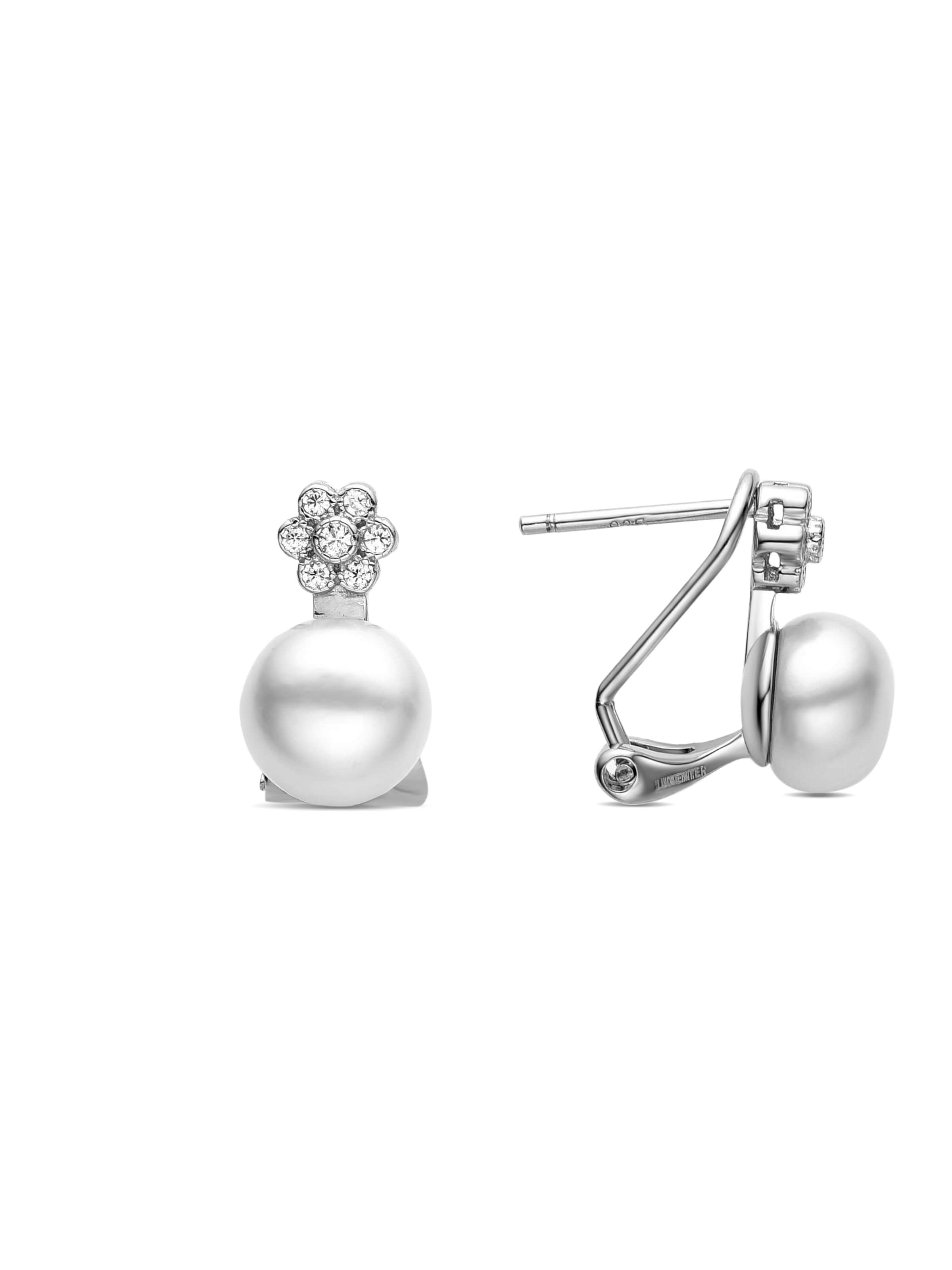 Luxenter Øreringe 'Altul' i sølv / transparent / perlehvid, Produktvisning