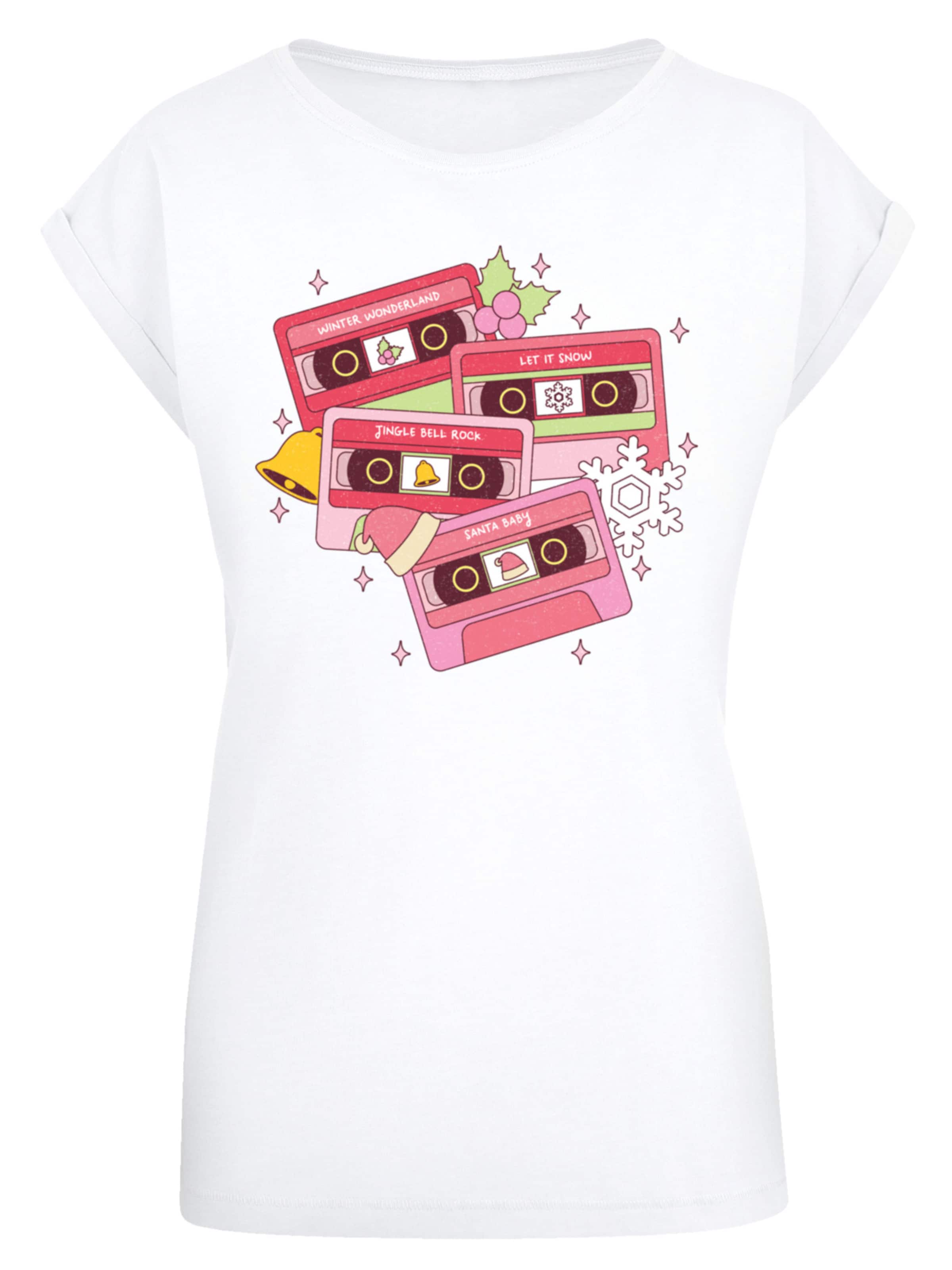 T-shirt 'Christmas Retro Song Tapes Pink' F4NT4STIC en blanc : devant