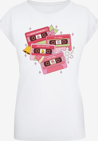 F4NT4STIC Shirt 'Christmas Retro Song Tapes Pink' in Wit: voorkant