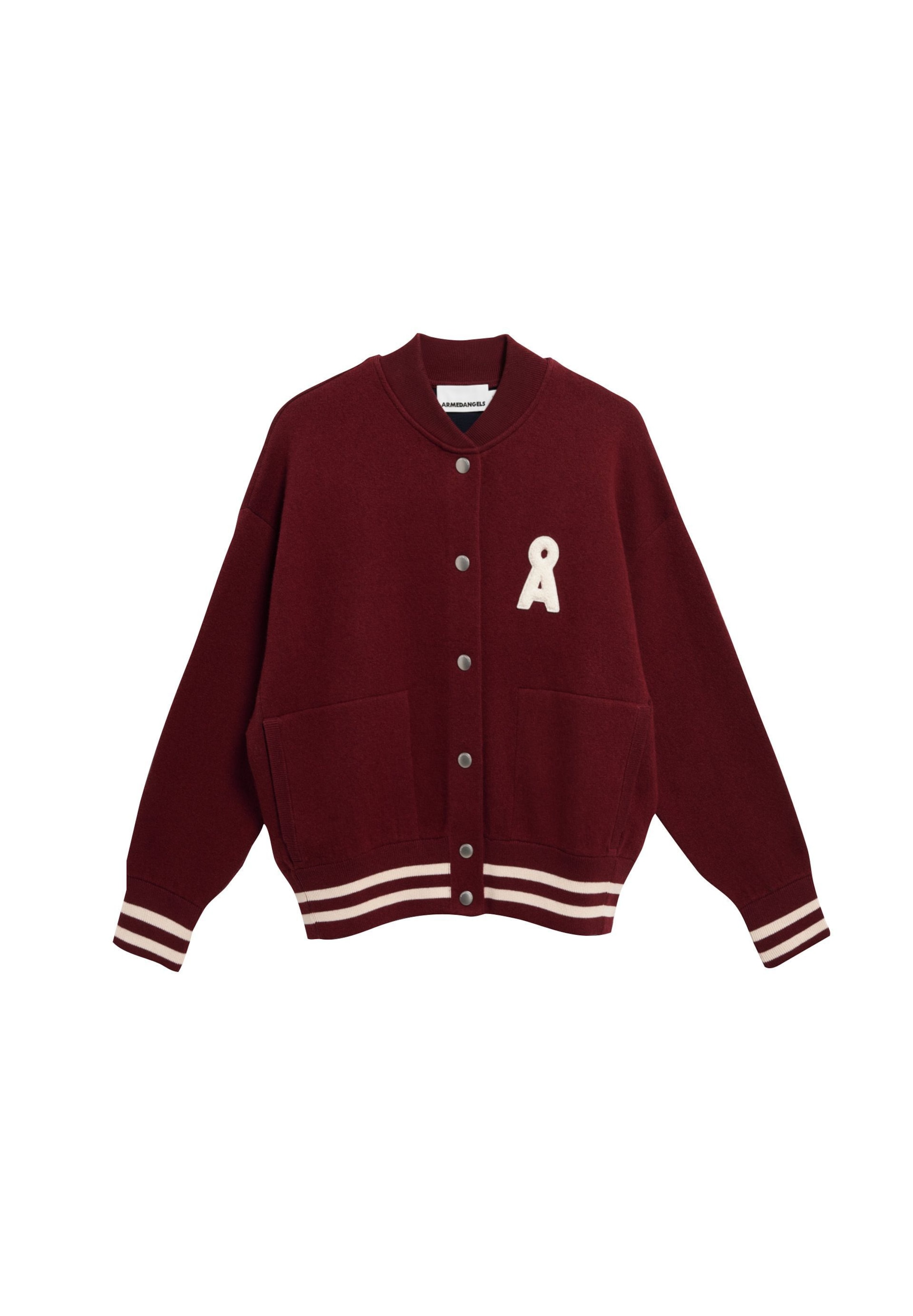 ARMEDANGELS Cardigan en L en lie de vin / blanc cassé, Vue avec produit
