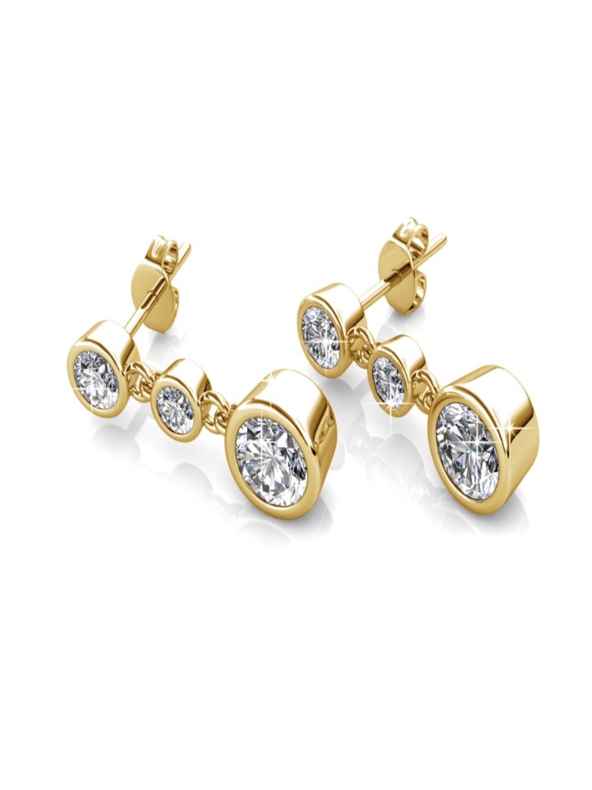 ROUGEMONT Jewellery Earrings 'Trendige Ohrhänger mit 3 funkelnden Kristallen' in Gold