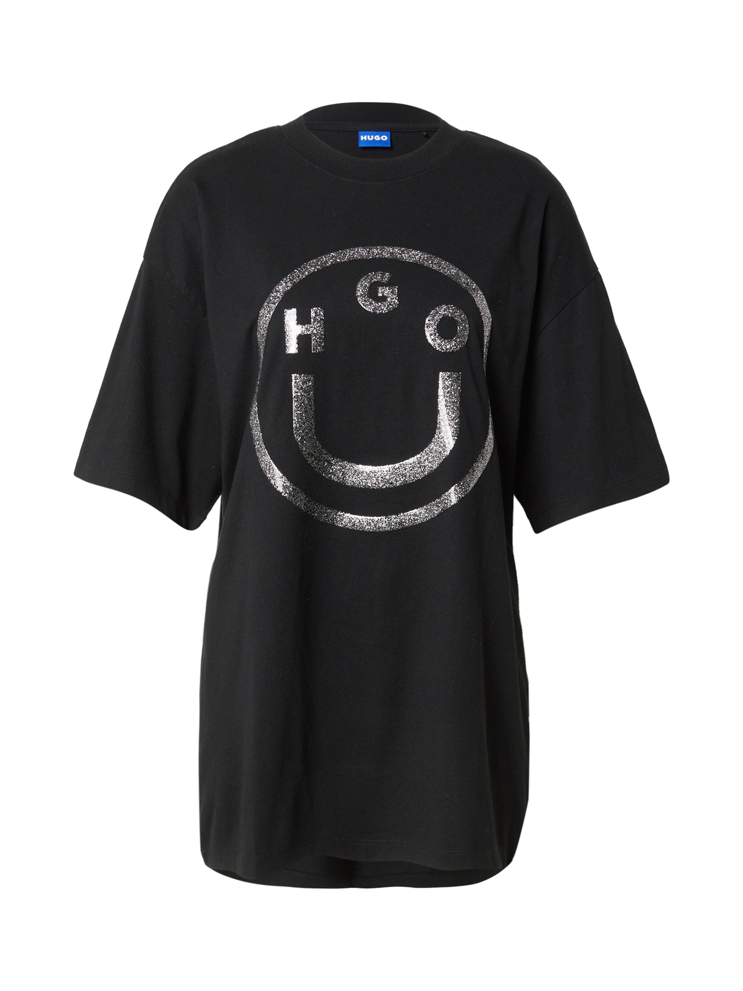 HUGO Široka majica | črna barva: sprednja stran