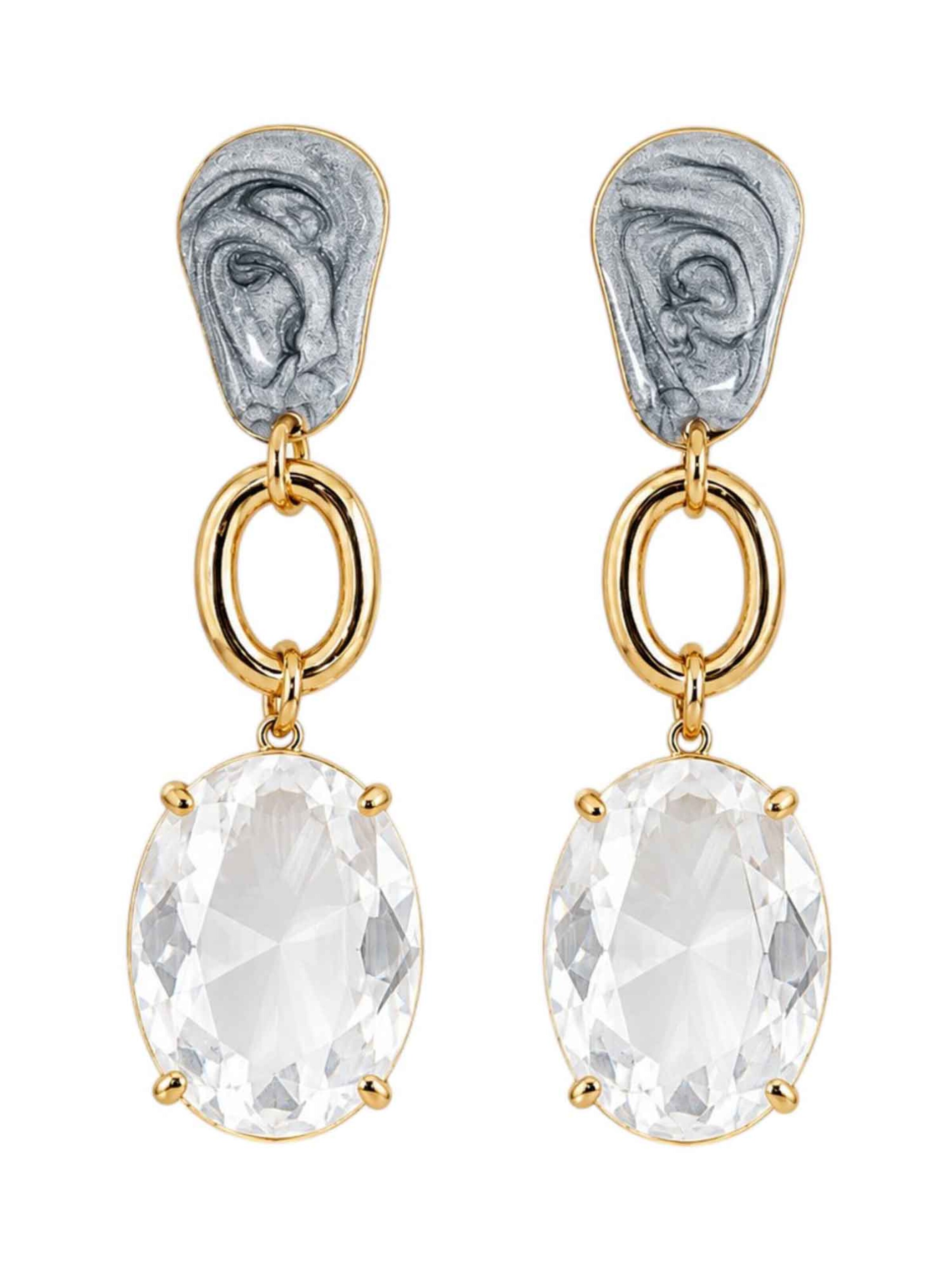 RteRme Oorbellen 'Meadow Grey Crystal Drop Earrings' in One Size in de kleur Goud, Productweergave