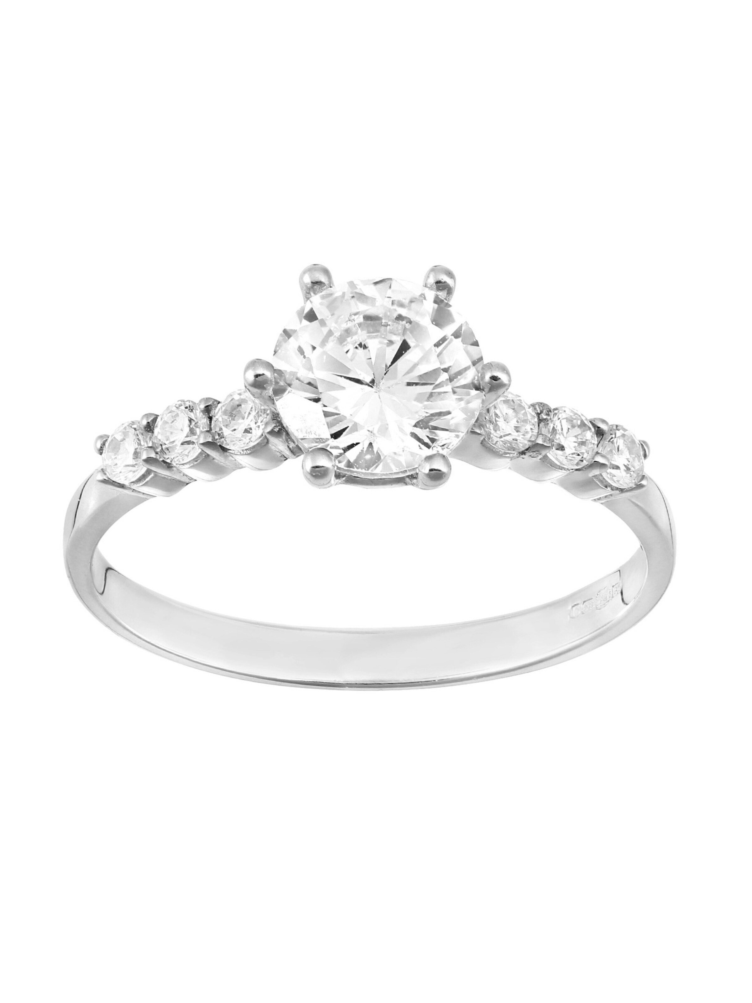DIAMANT LETERNEL Ring 'Verlobungsring aus 375 Weißgold mit Zirkonia'‌ in Silber: Vorderseite