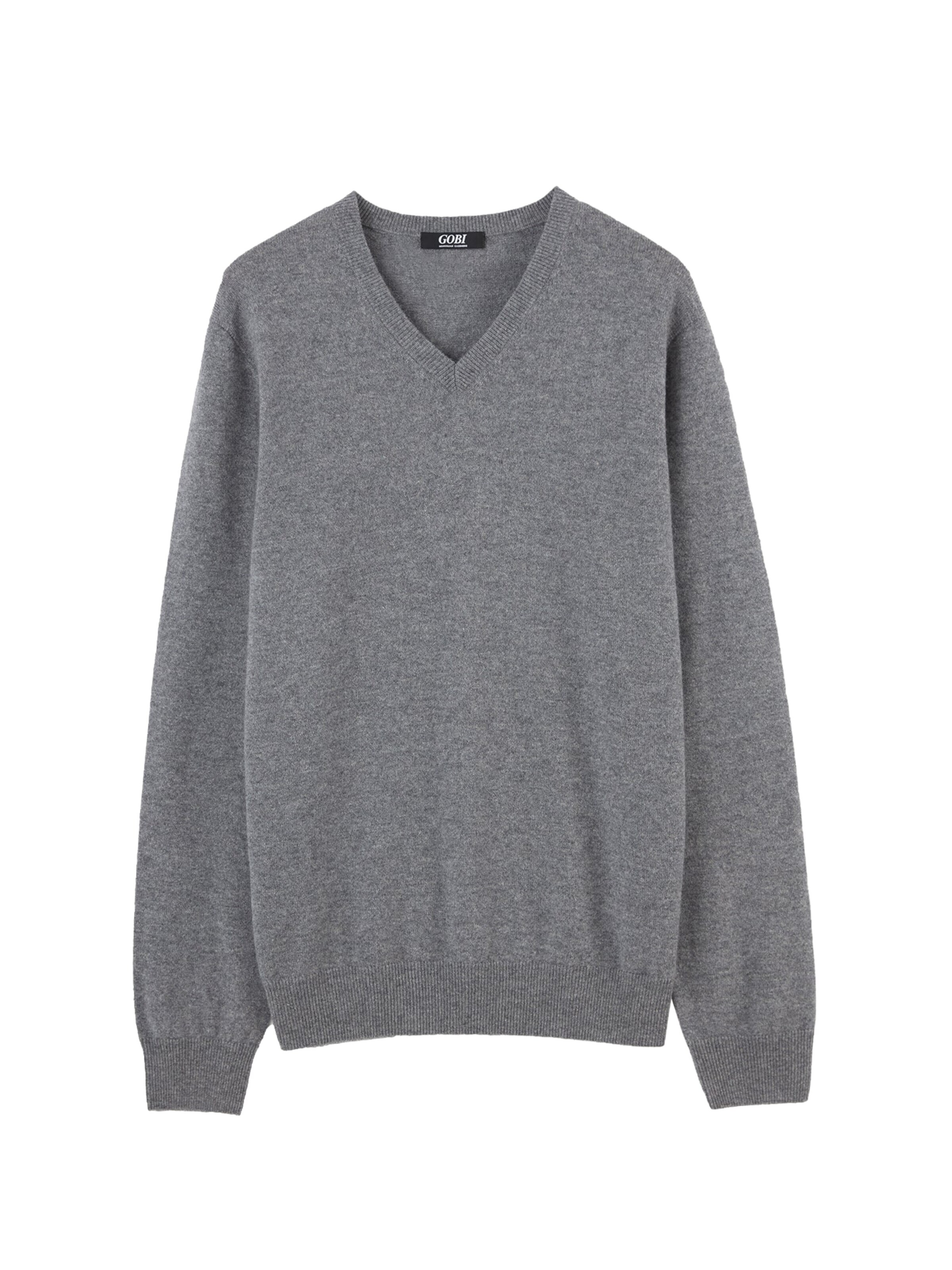 GOBI Cashmere - Jersey 'Men's Essential Cashmere V-Neck Sweater' en gris: frente
