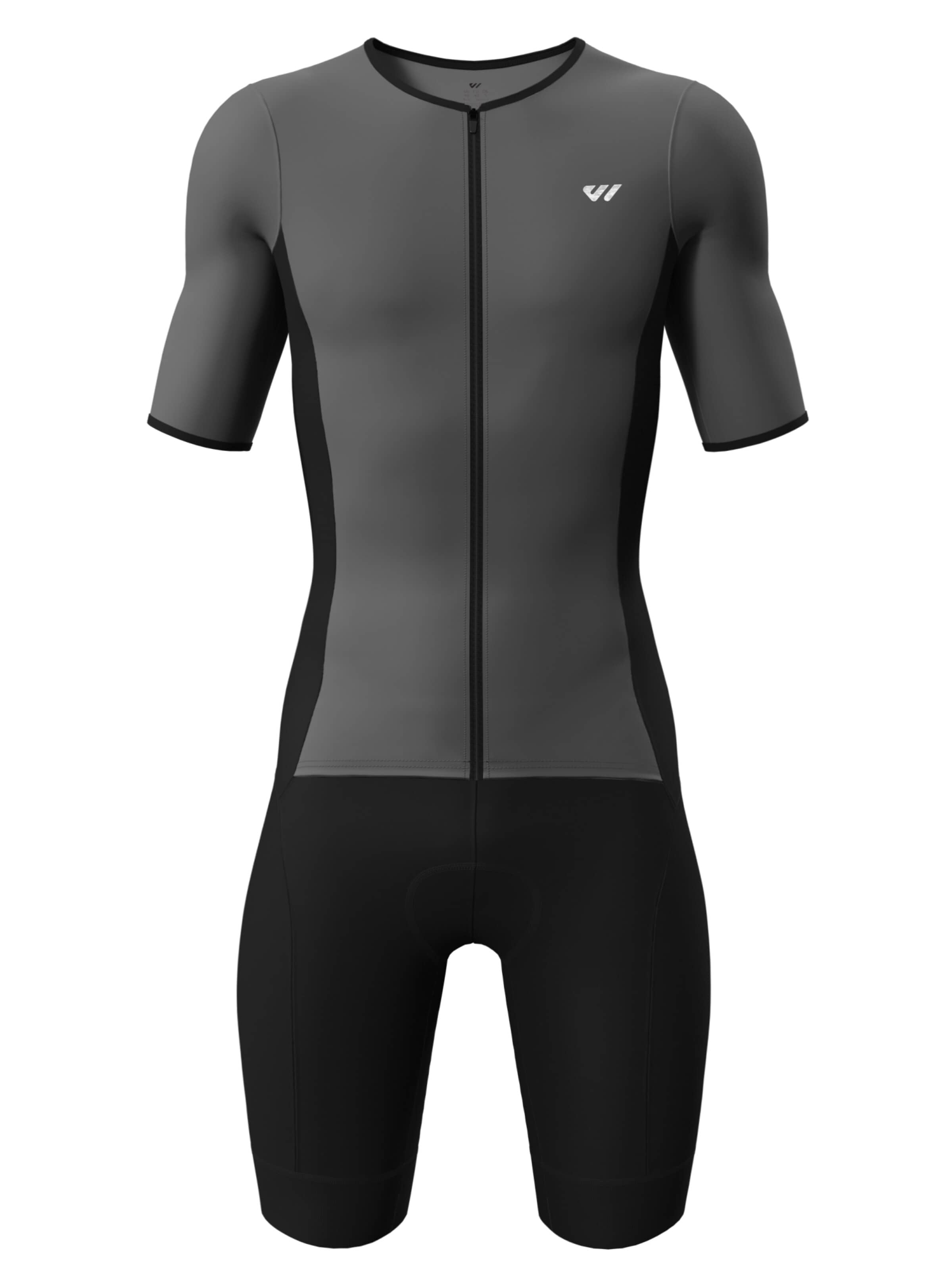 WULIBIKE Sports Suit 'Wulibike Triathlonanzug Herren Sportlich, mit Sitzpolster, grau, atmungsaktiv' in Grey: front