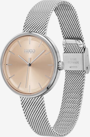 HUGO Red Analog Watch in Silver