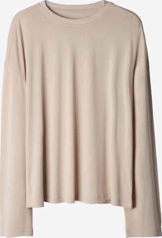 Maglietta 'Boxy-Langarmshirt aus Modal mit 3D-Logo, Ruth 2' di ESOTIQ in beige: frontale