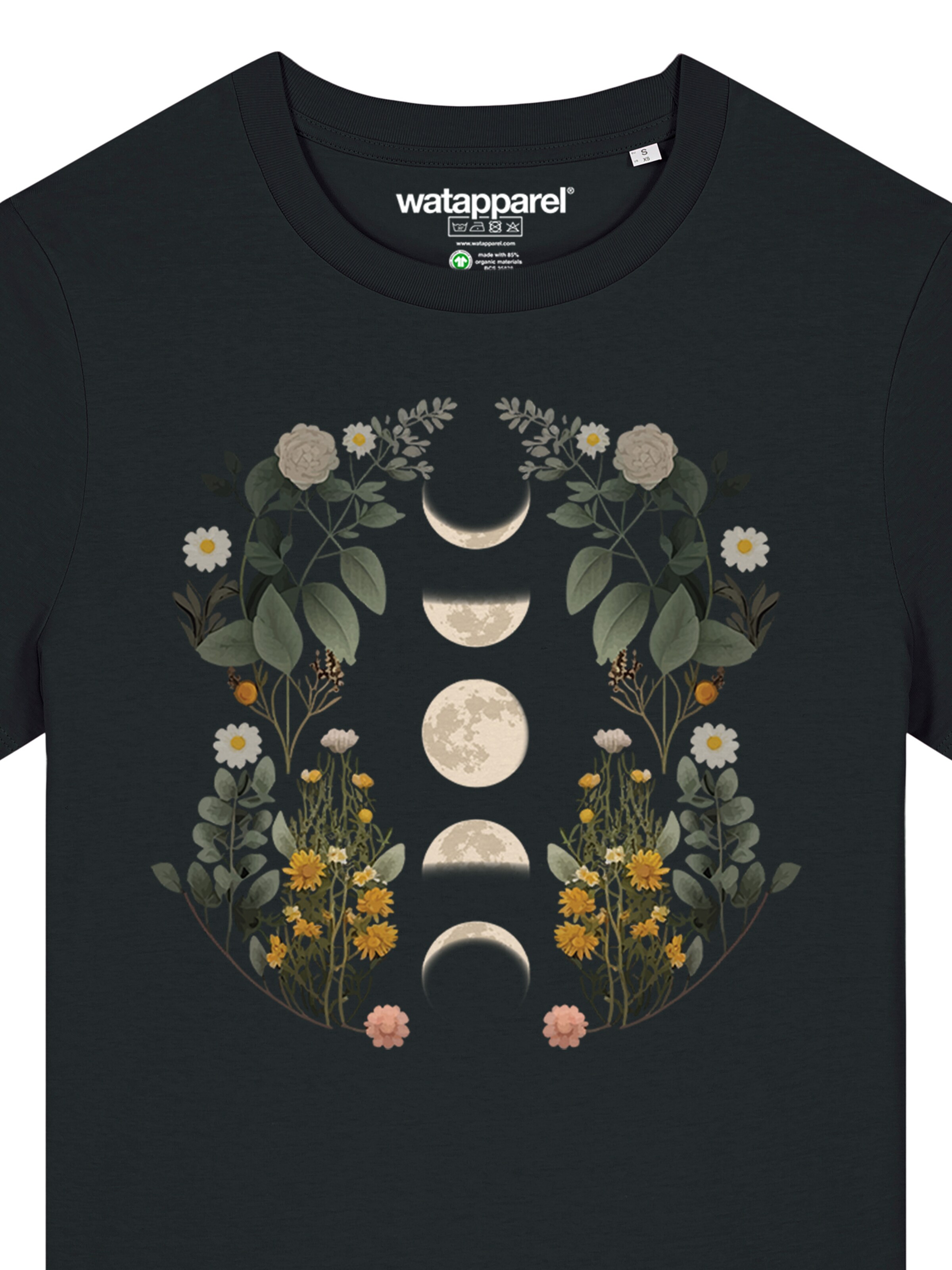 Maglietta 'Moonphases & Flowers' di Watapparel in nero