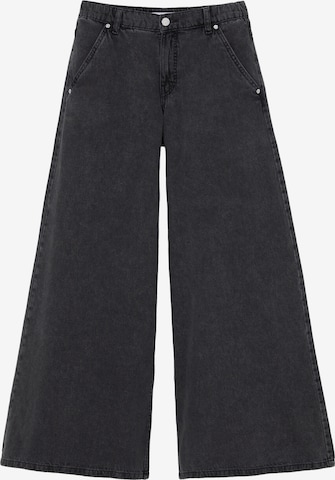 Pull&Bear Wide leg Jeans in Zwart: voorkant