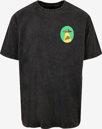 Mister Tee Shirt 'Ufo Pizza' in Zwart: voorkant