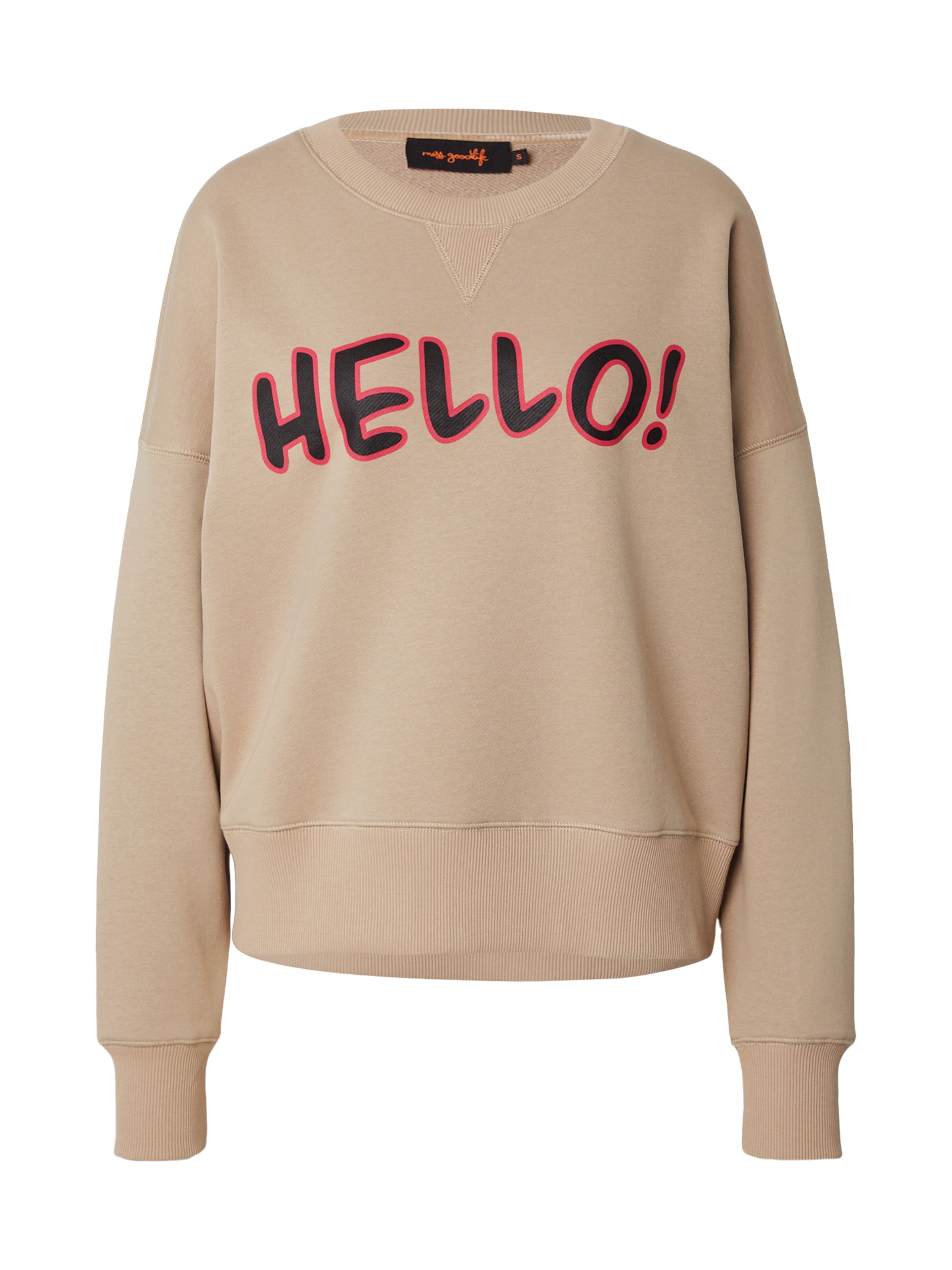 miss goodlife Sweatshirt 'Hello Again!' in Beige: voorkant