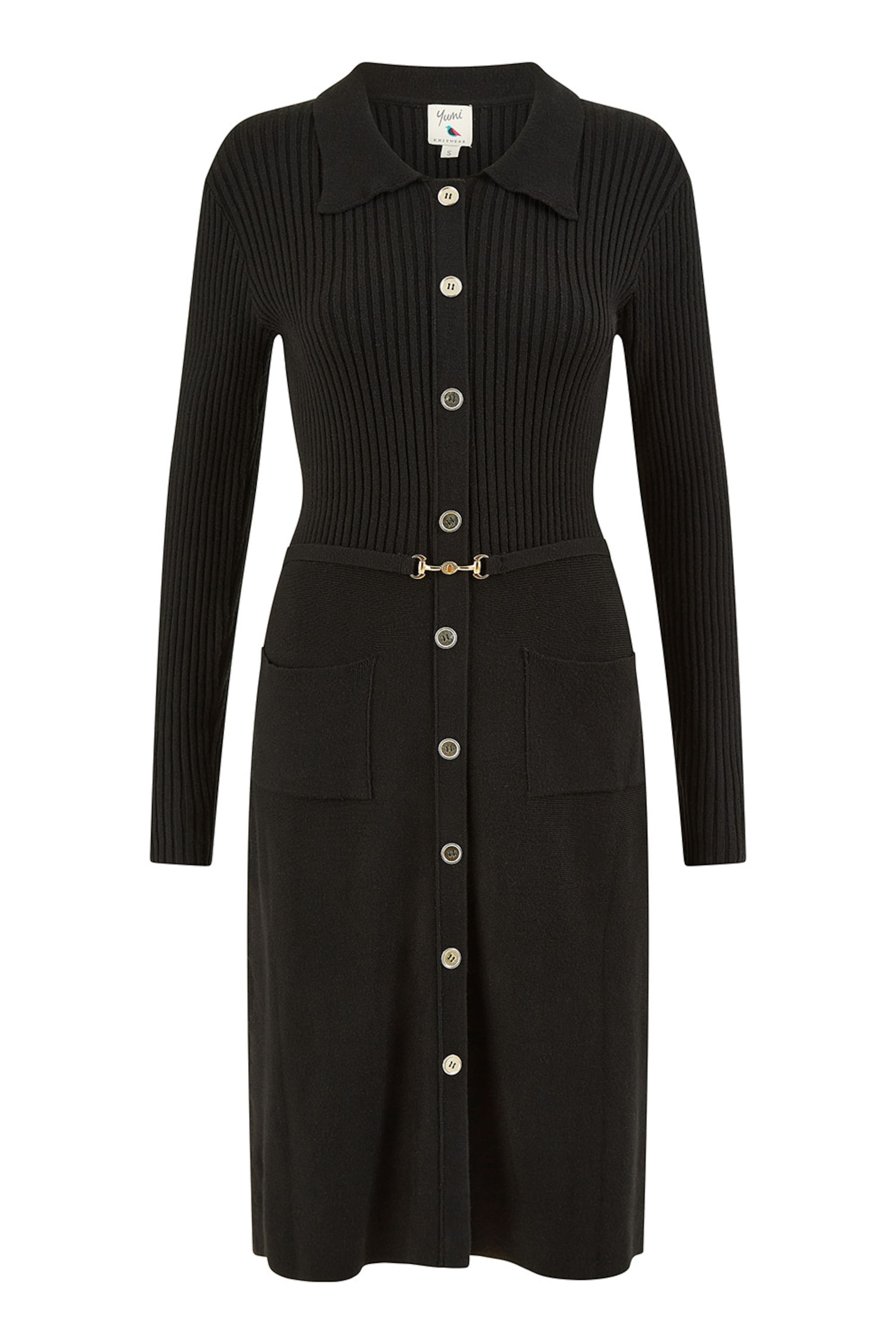 Yumi Strickkleid in Schwarz: Vorderseite