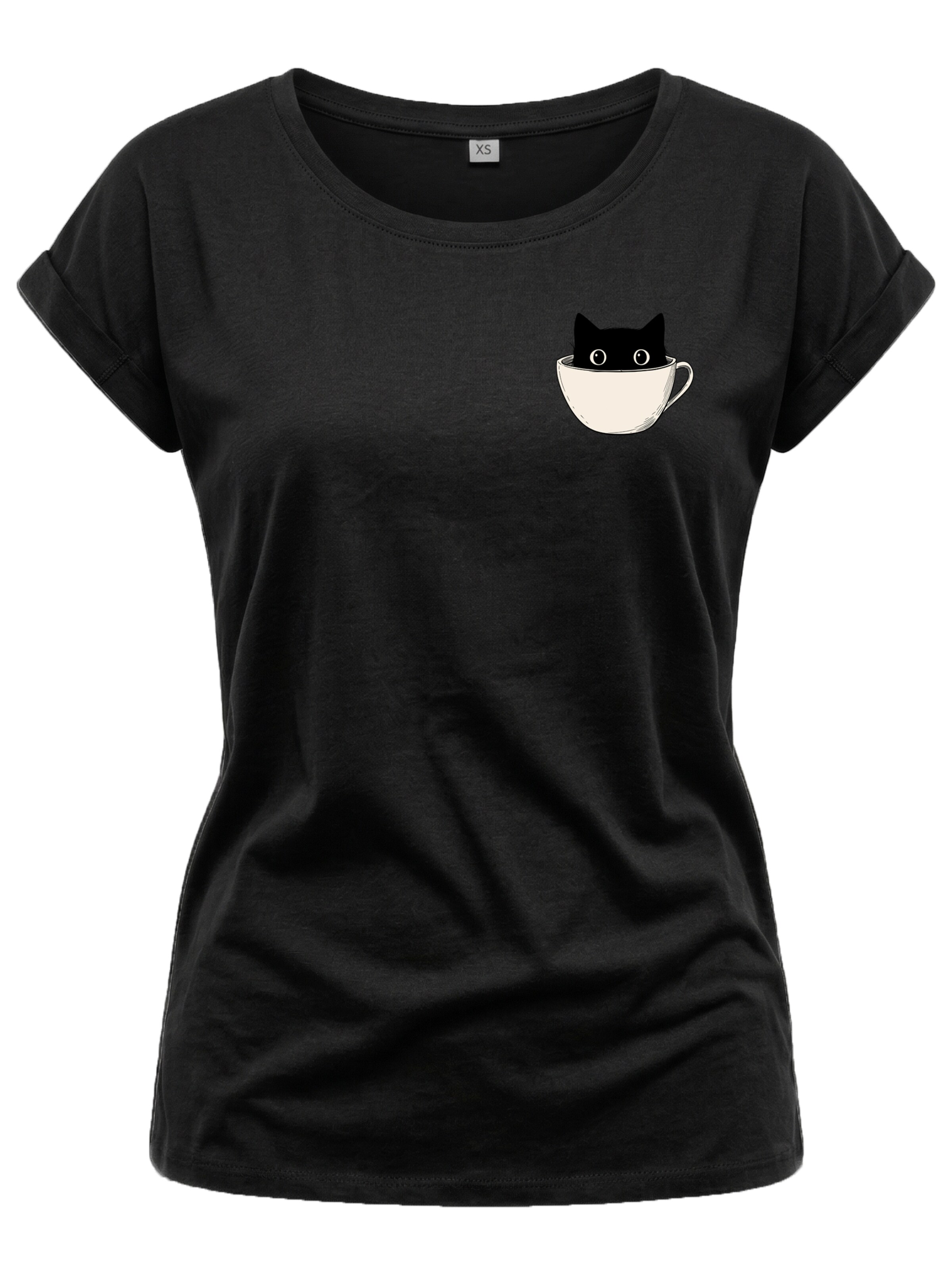MAKAYA Shirt 'Cup Cat' in Black: front