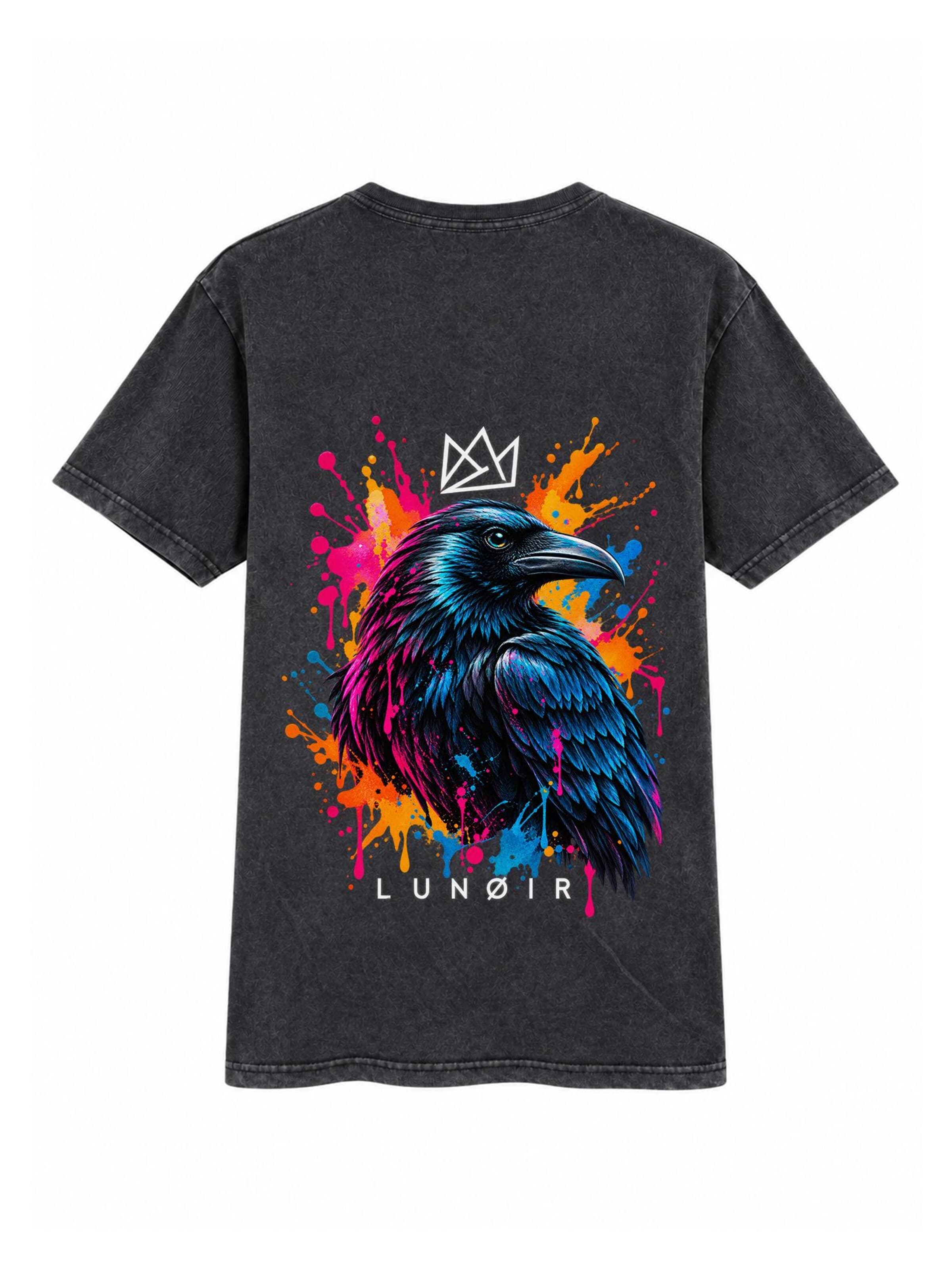 LUNØIR Studio Póló 'Tropical Riot – Neon Raven' - fekete: elől