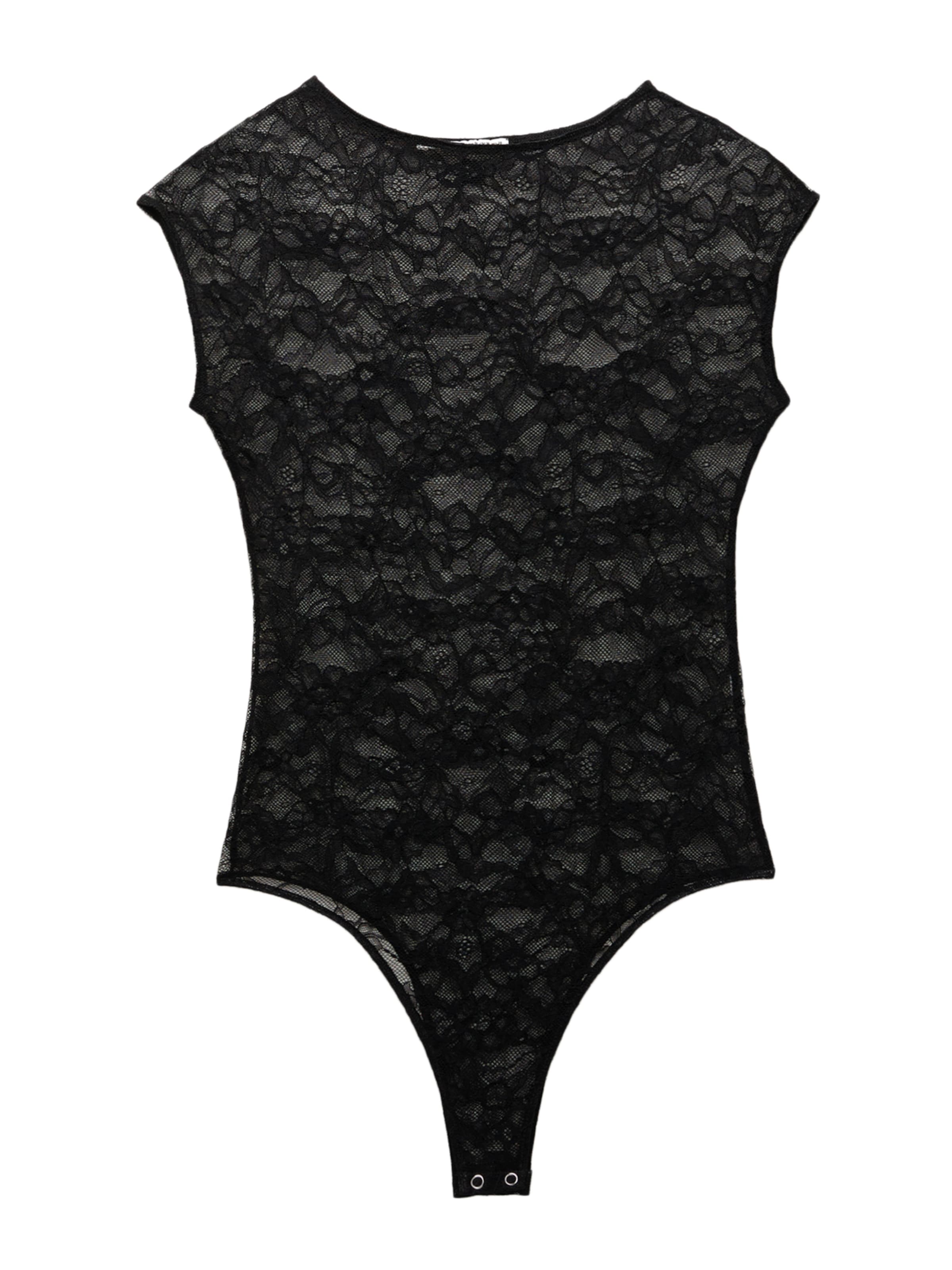 Pull&Bear Блуза боди в черно: отпред