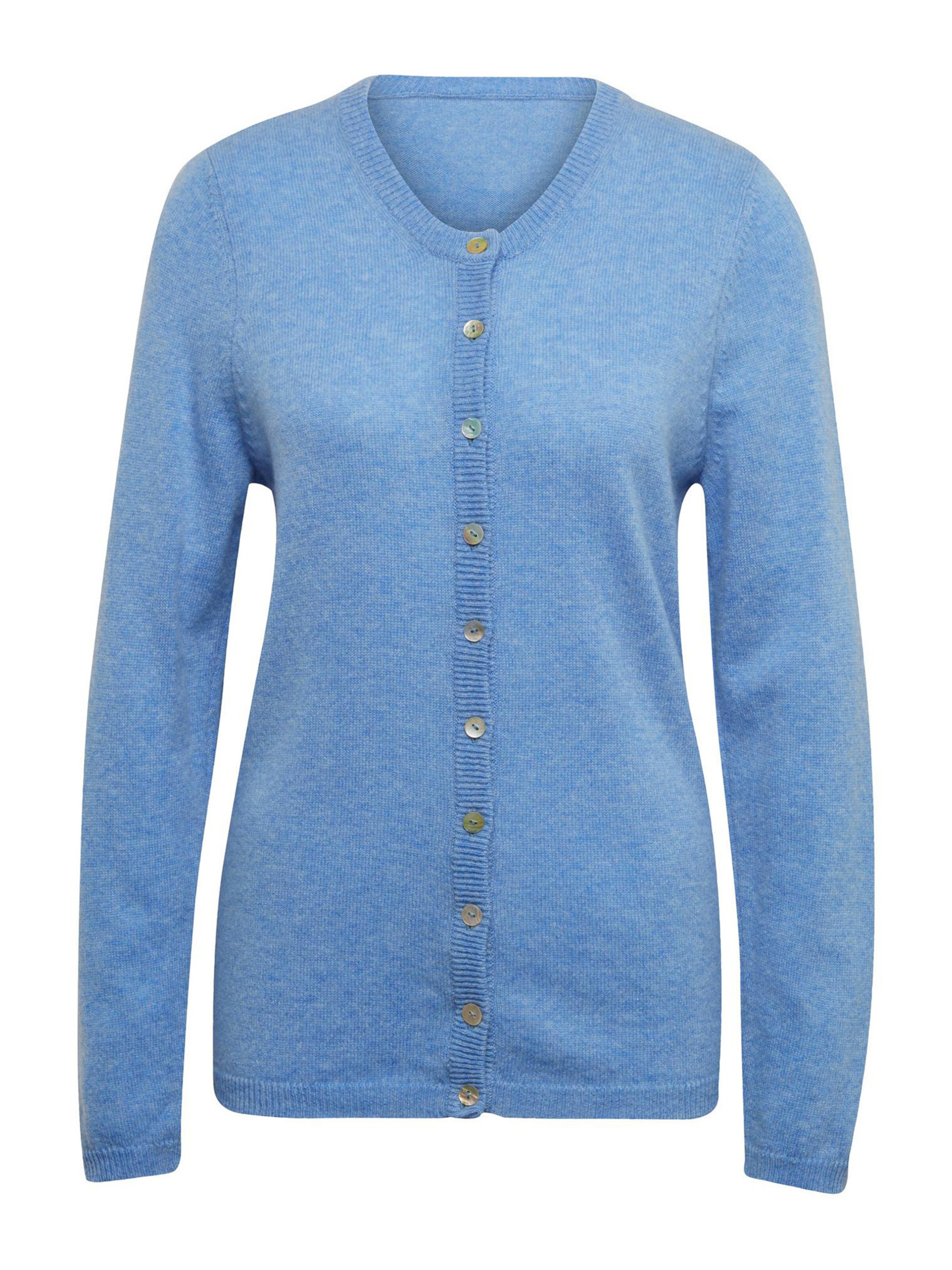 Goldner Strickjacke in Blau: Vorderseite