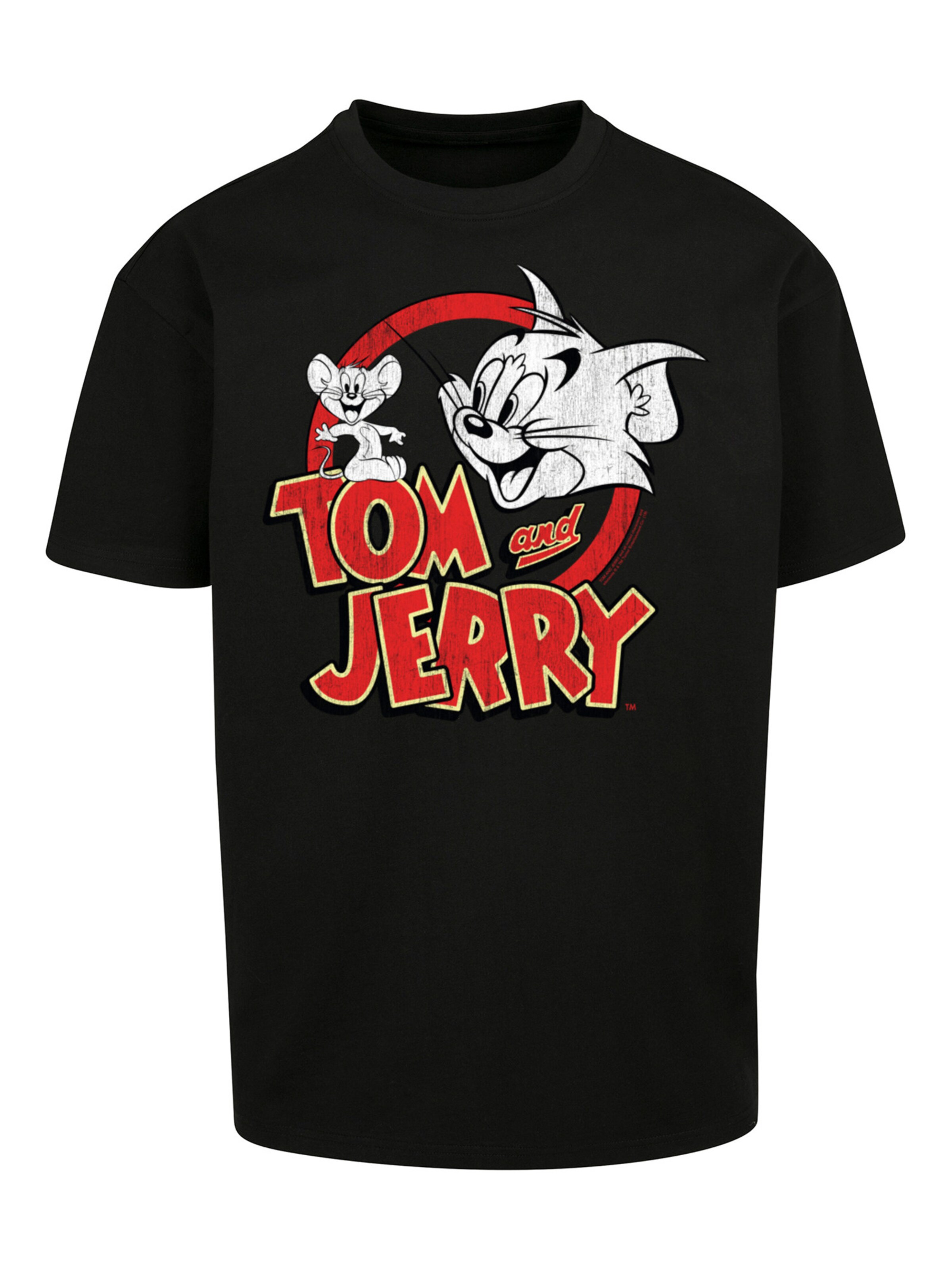 F4NT4STIC T-Shirt 'Tom And Jerry Distressed Logo' in Schwarz: Vorderseite