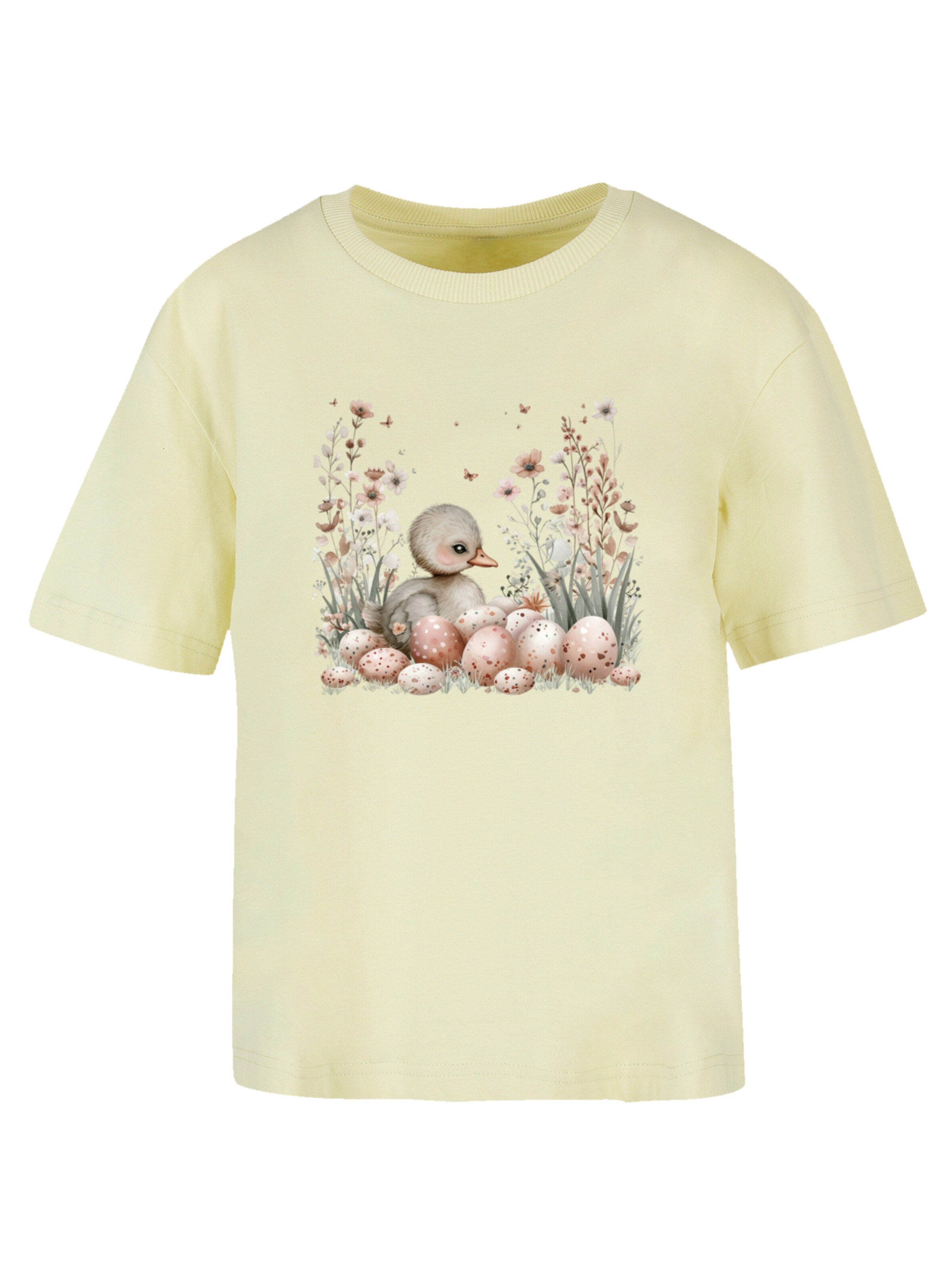 F4NT4STIC Shirt 'Ente Ostereier Blumen Küken' in Geel: voorkant