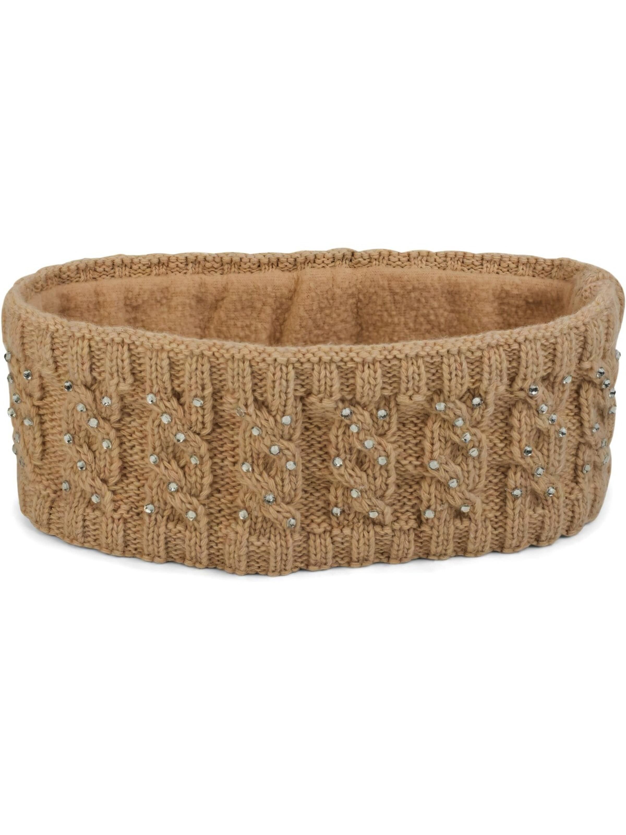 styleBREAKER Headband 'Strick Stirnband mit Strass & Zopfmuster' in Beige: front