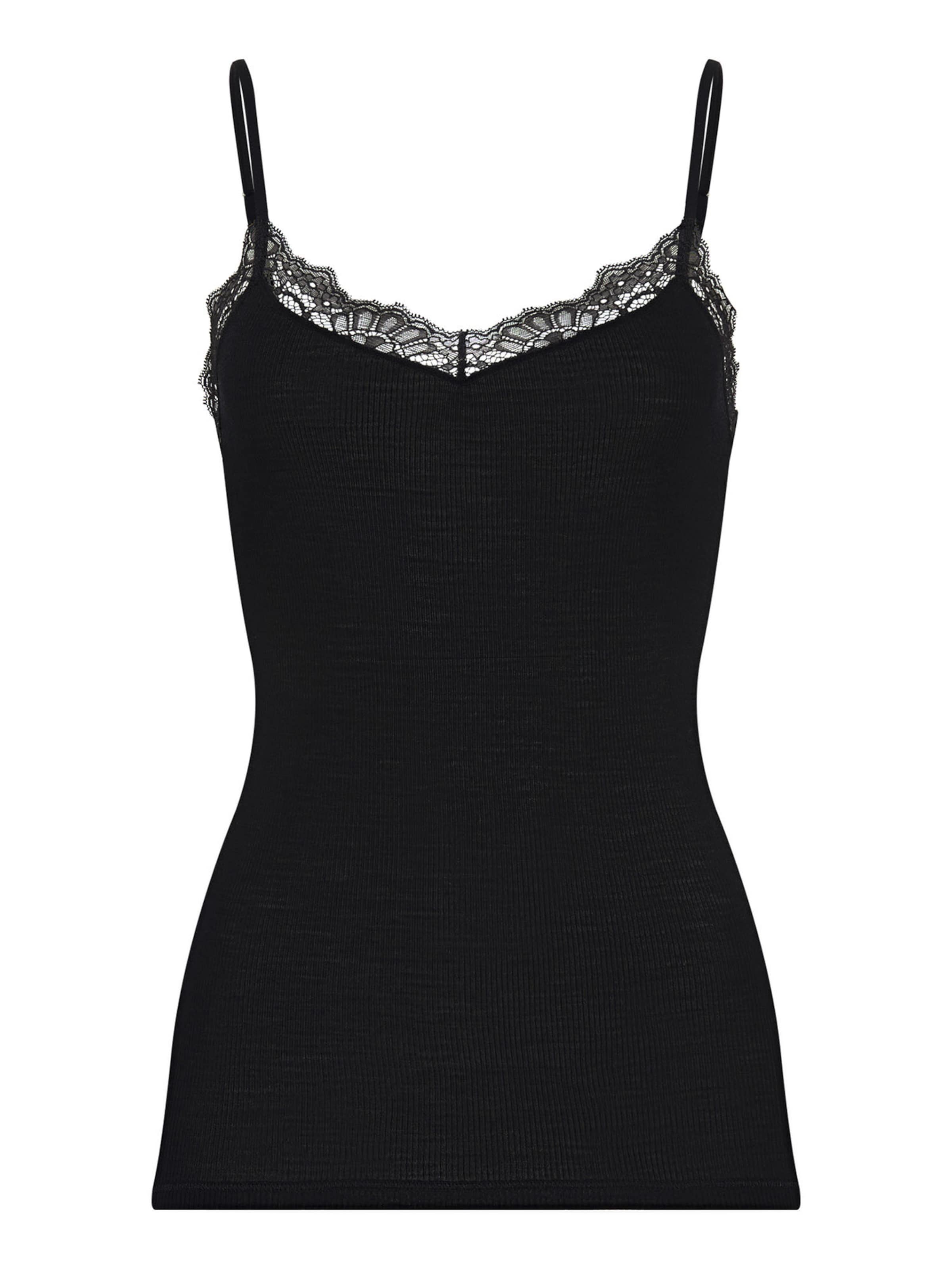 Hanro Top ' Woolen Lace ' in Zwart: voorkant