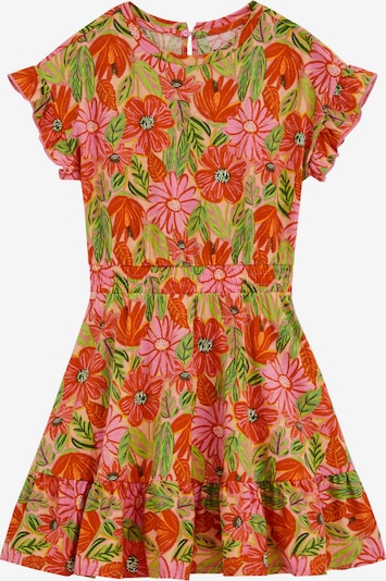 WE Fashion Mekko koossa 98-104 värissä tummanvihreä / vaaleanoranssi / vaalea pinkki / punainen, Tuotenäkymä
