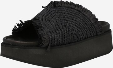 INUIKII Mules 'Raffia Moon' in Black: front