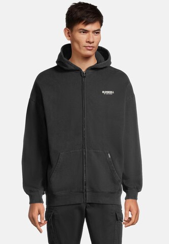 Oldskull Zip-Up Hoodie 'Peach Dyed Basic' in Black: front