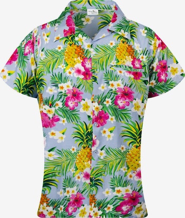 King Kameha Bluse 'Pineapple Flowers' in Blau: Vorderseite