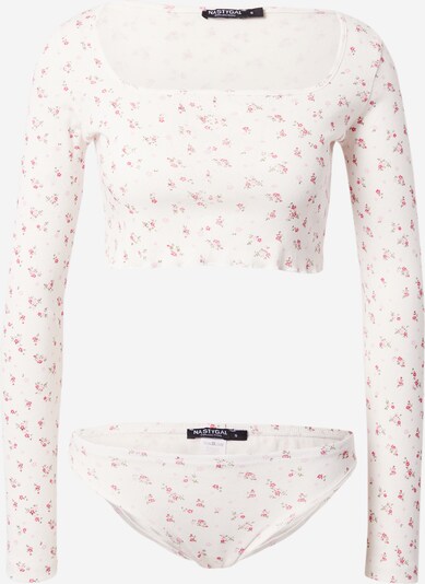 Nasty Gal Pyjama 'Pointelle' en olive / rose / rose / blanc, Vue avec produit