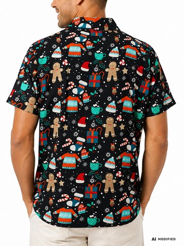 King Kameha Regular Fit Hemd 'Christmas Gingerbread'‌‌‌‌‌‌‌‌‌ in Schwarz