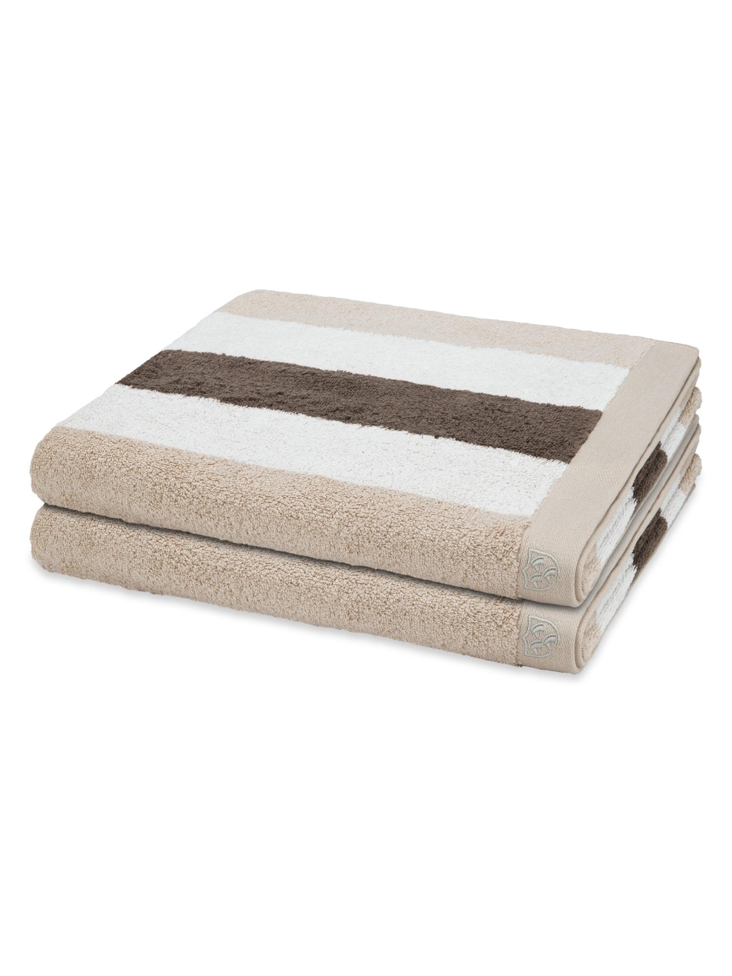 ROSS Handdoek 'Doubleface Stripes' in Beige: voorkant
