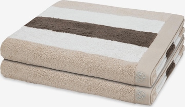 ROSS Handdoek 'Doubleface Stripes' in Beige: voorkant