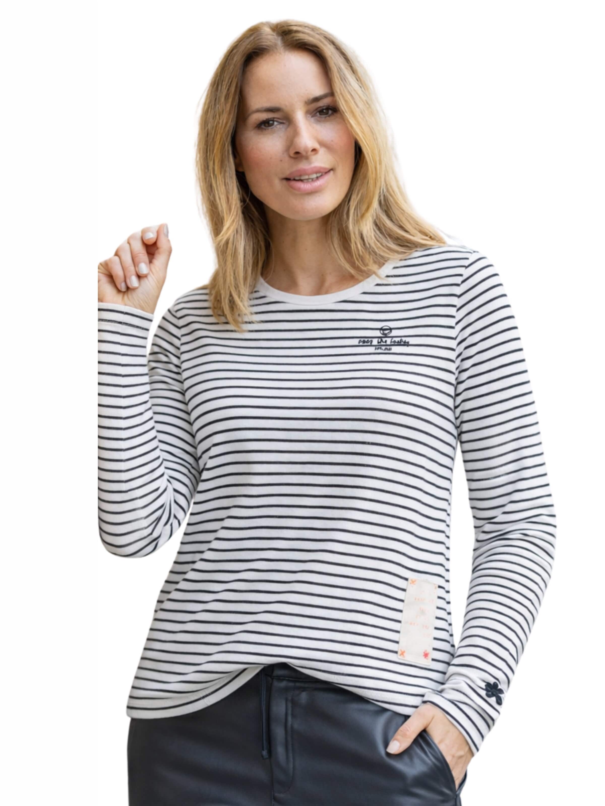 Maglietta 'Langarmshirt mit Streifen' di LIKS. Munich in bianco: frontale